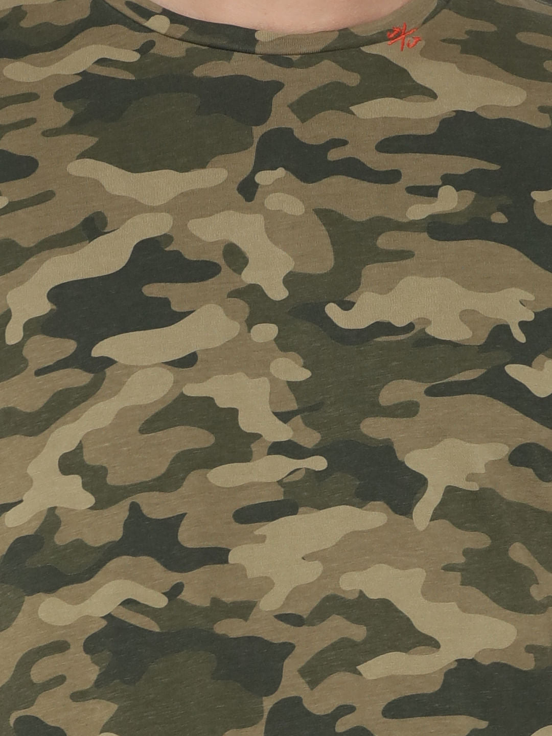 Green Camo Print Crew Neck T-Shirt