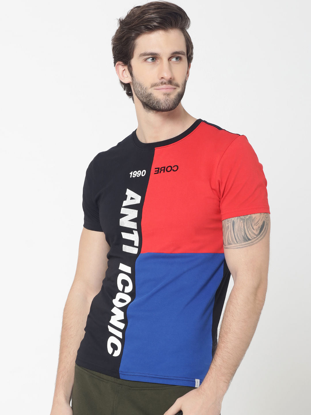 Black Colourblocked Crew Neck T-Shirt - S