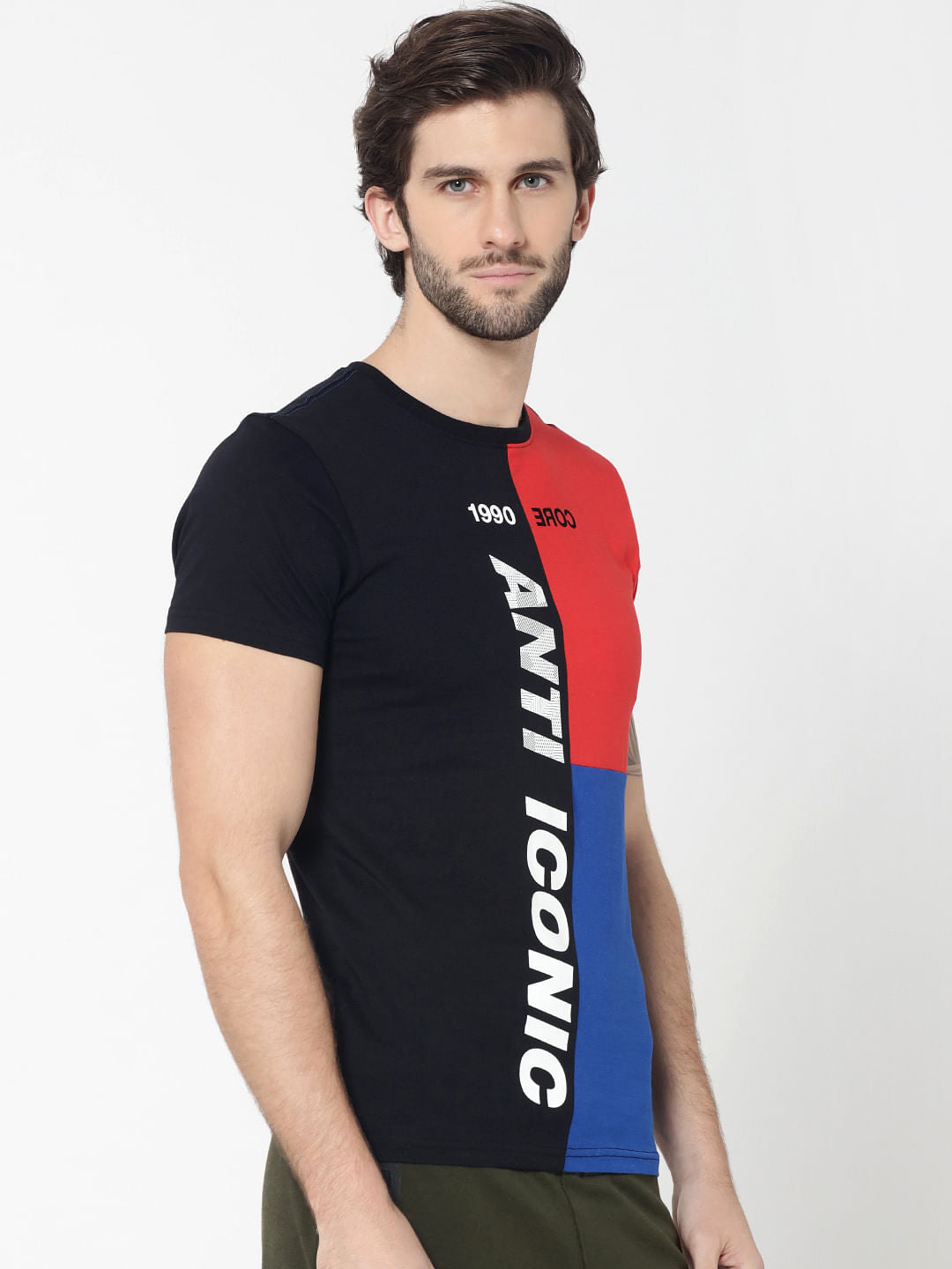 Black Colourblocked Crew Neck T-Shirt