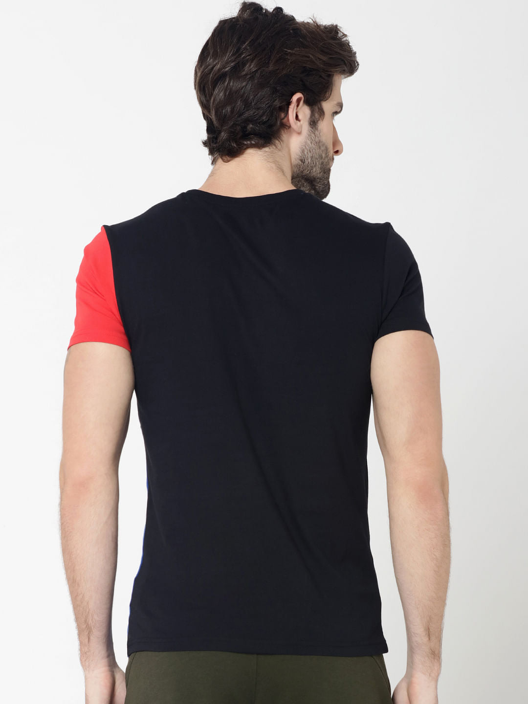 Black Colourblocked Crew Neck T-Shirt
