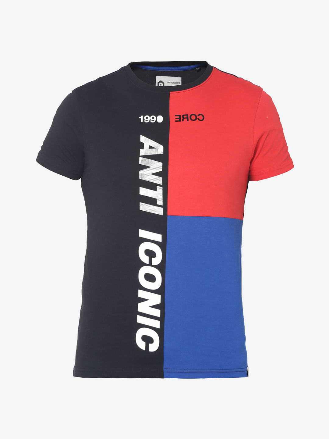 Black Colourblocked Crew Neck T-Shirt
