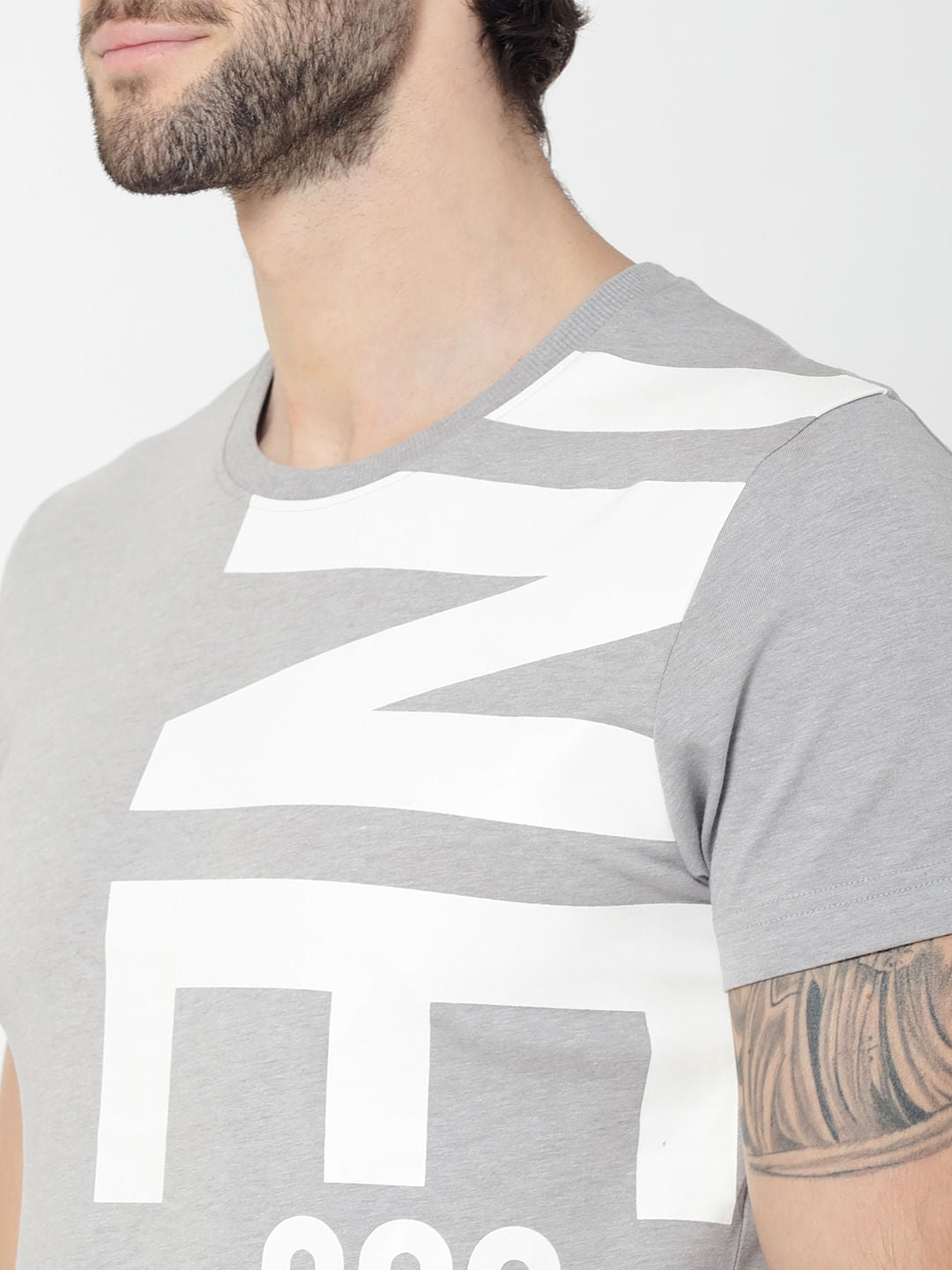 Light Grey Text Print Crew Neck T-Shirt