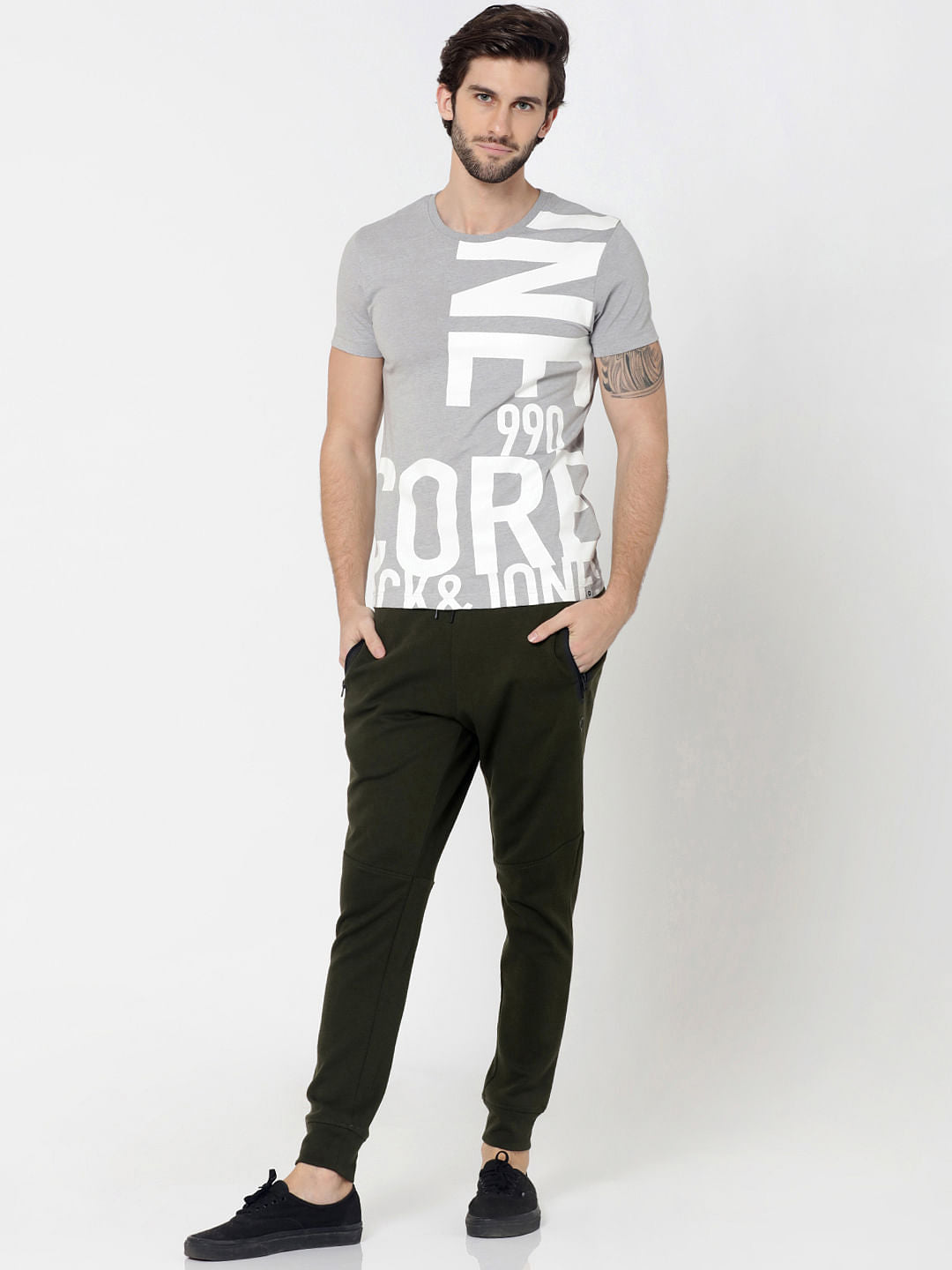 Light Grey Text Print Crew Neck T-Shirt