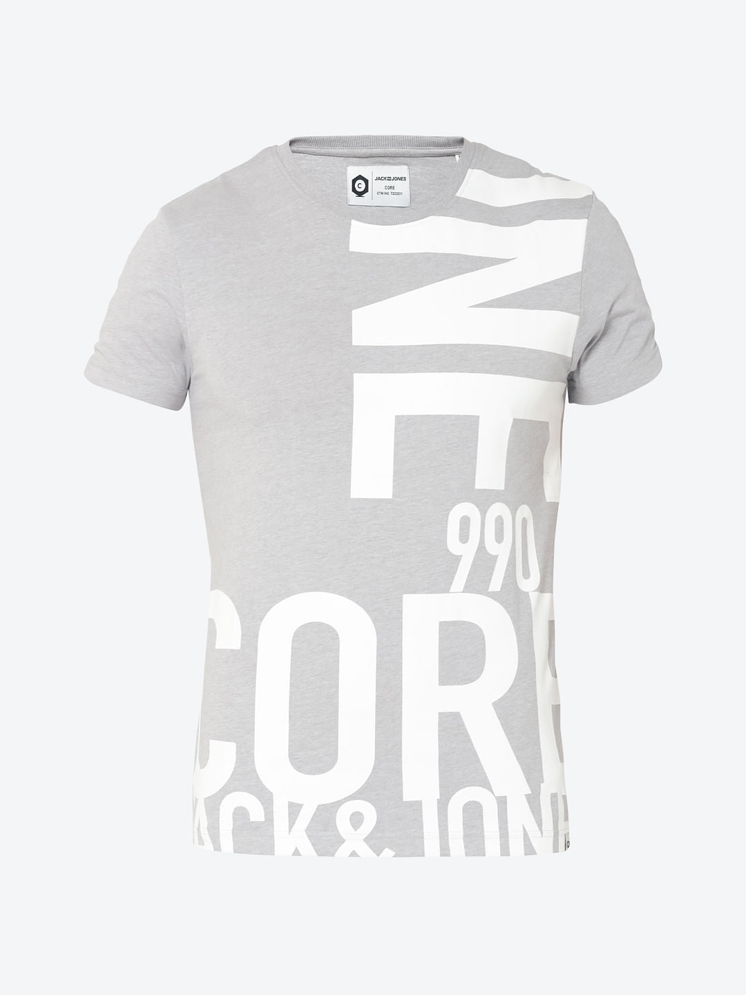 Light Grey Text Print Crew Neck T-Shirt