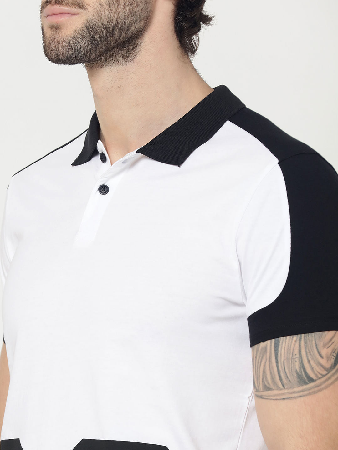 Black & White Typography Print Polo T-Shirt