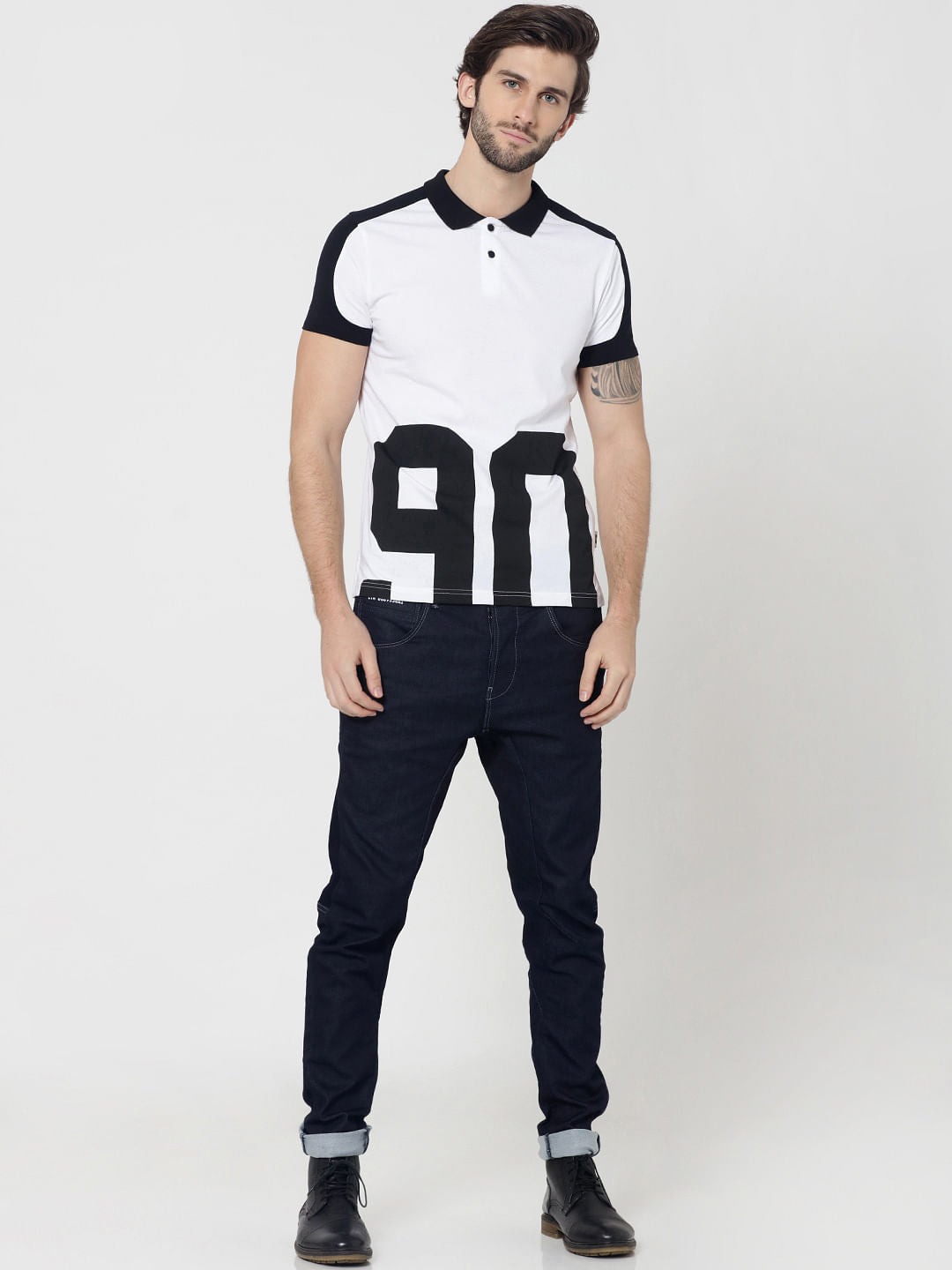 Black & White Typography Print Polo T-Shirt
