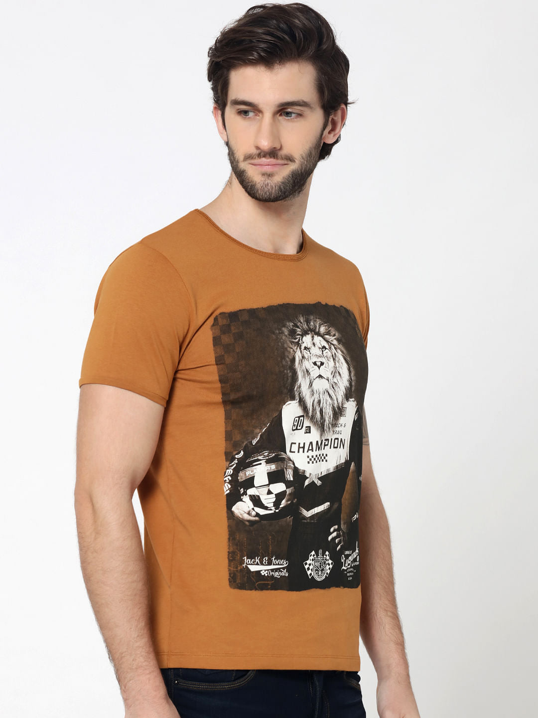 Brown Lion Graphic Print Crew Neck T-Shirt