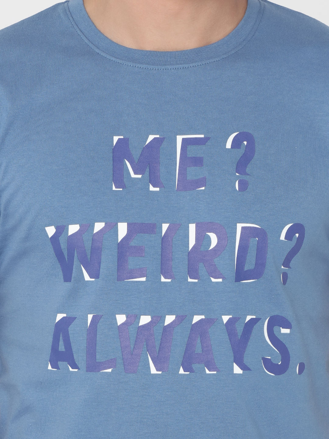 Blue Slogan Print Crew Neck T-Shirt