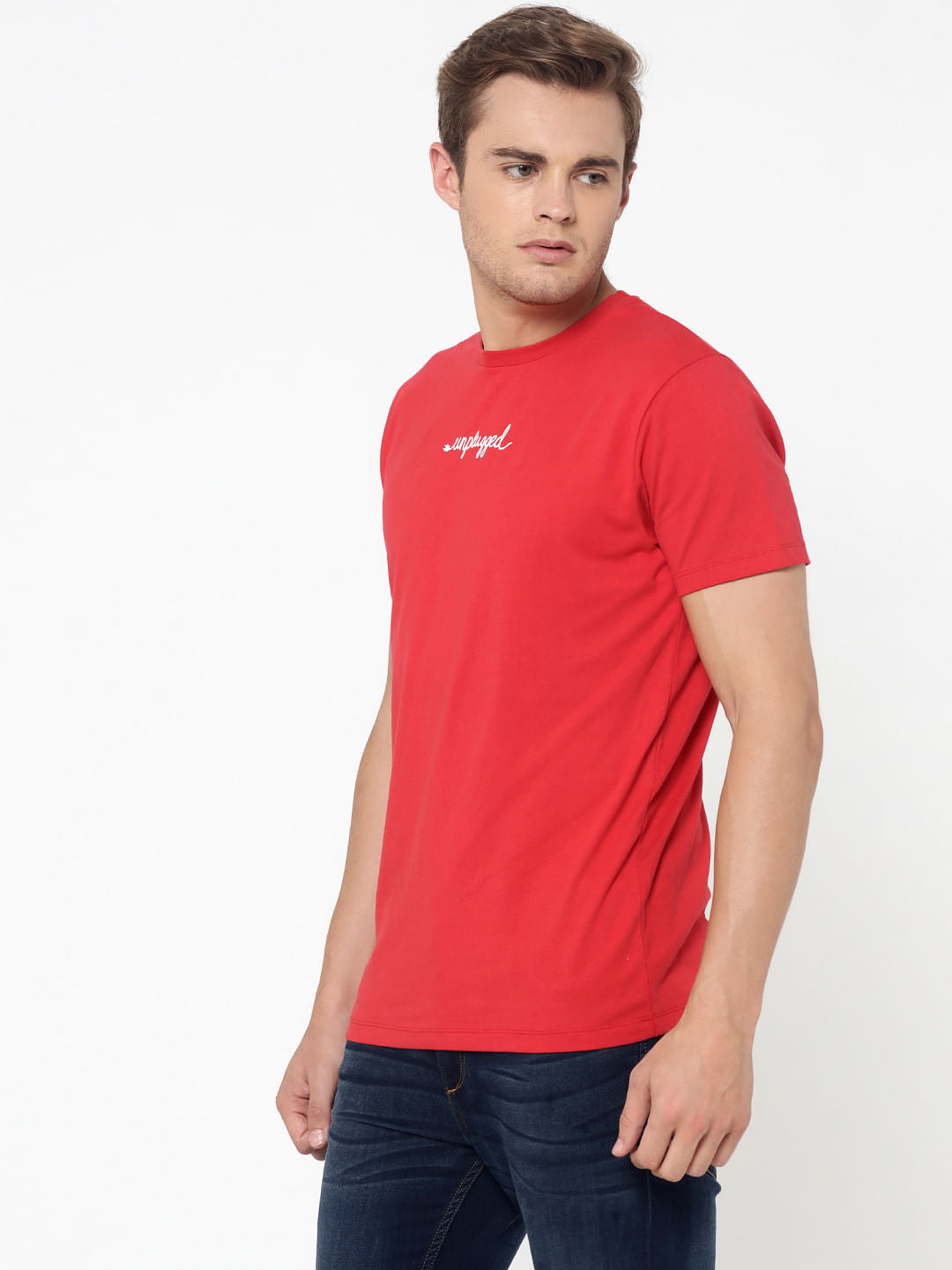 Red Text Print Crew Neck T-Shirt