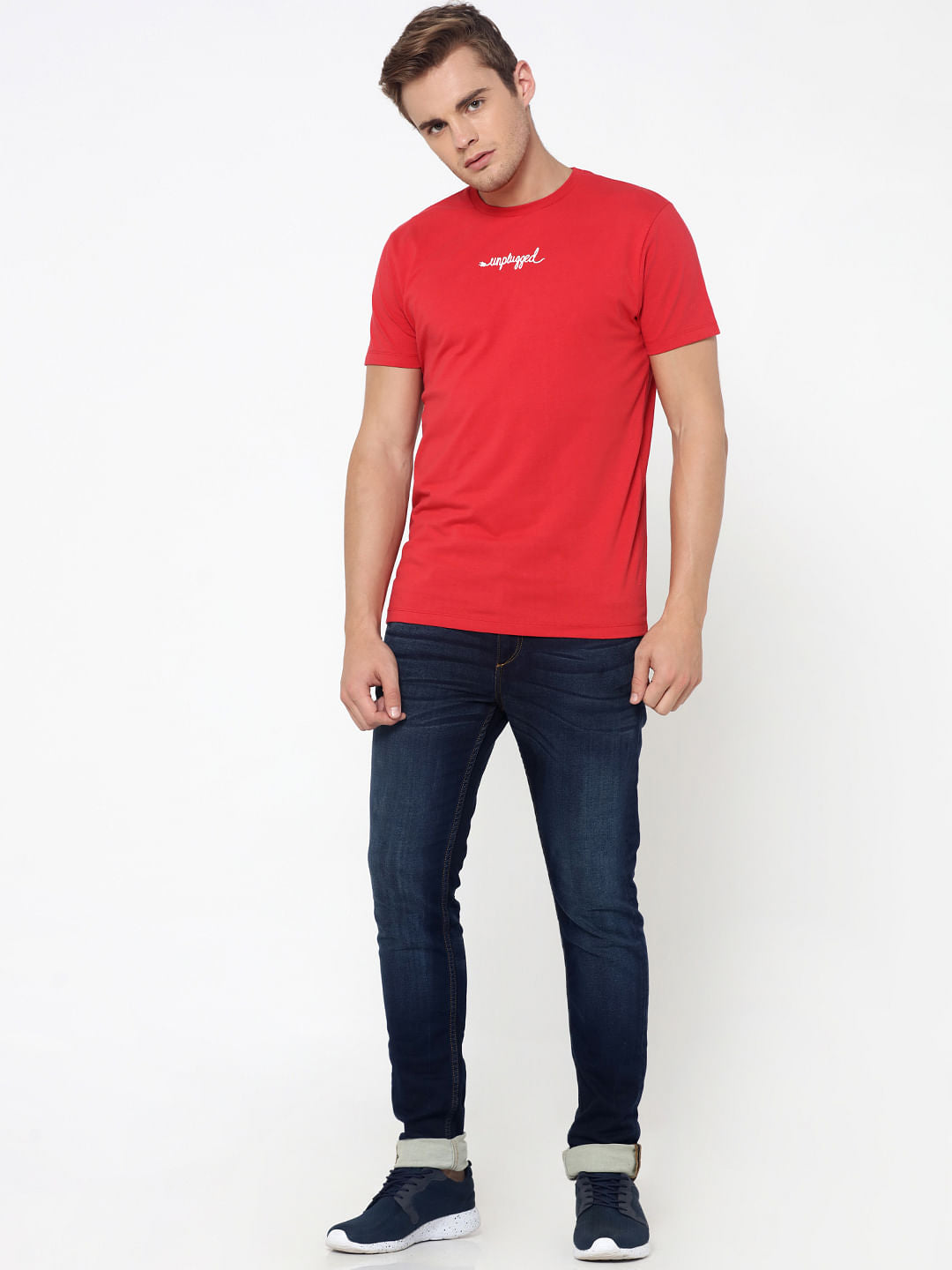 Red Text Print Crew Neck T-Shirt