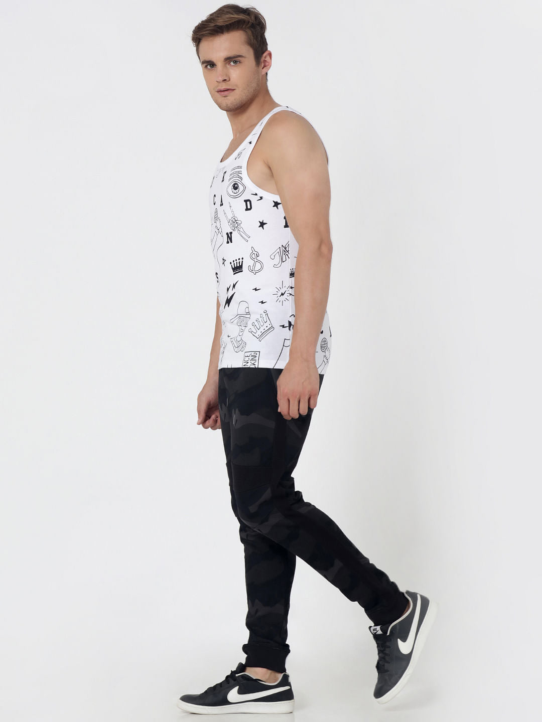 White All Over Print Slim Fit Vest