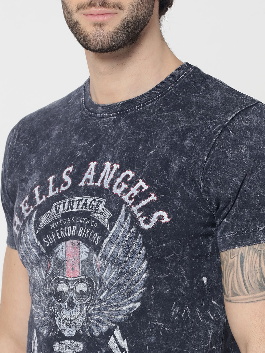 Blue Skull Graphic Print Crew Neck T-Shirt