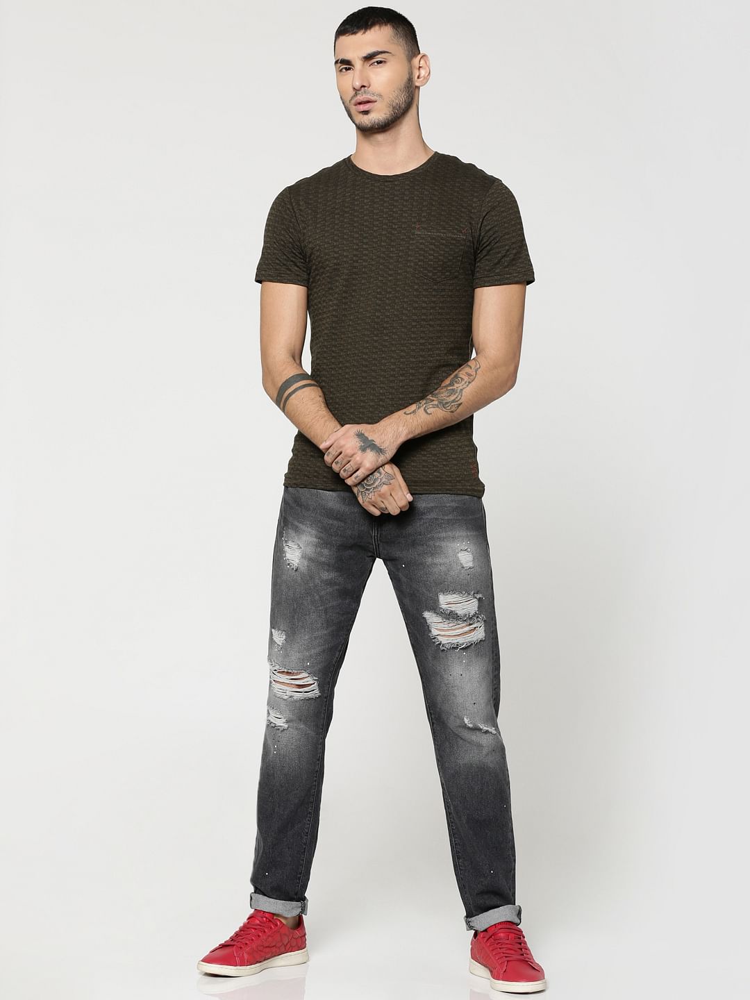 Black Highly Distressed Erik Anti- Fit Jeans - 28/32