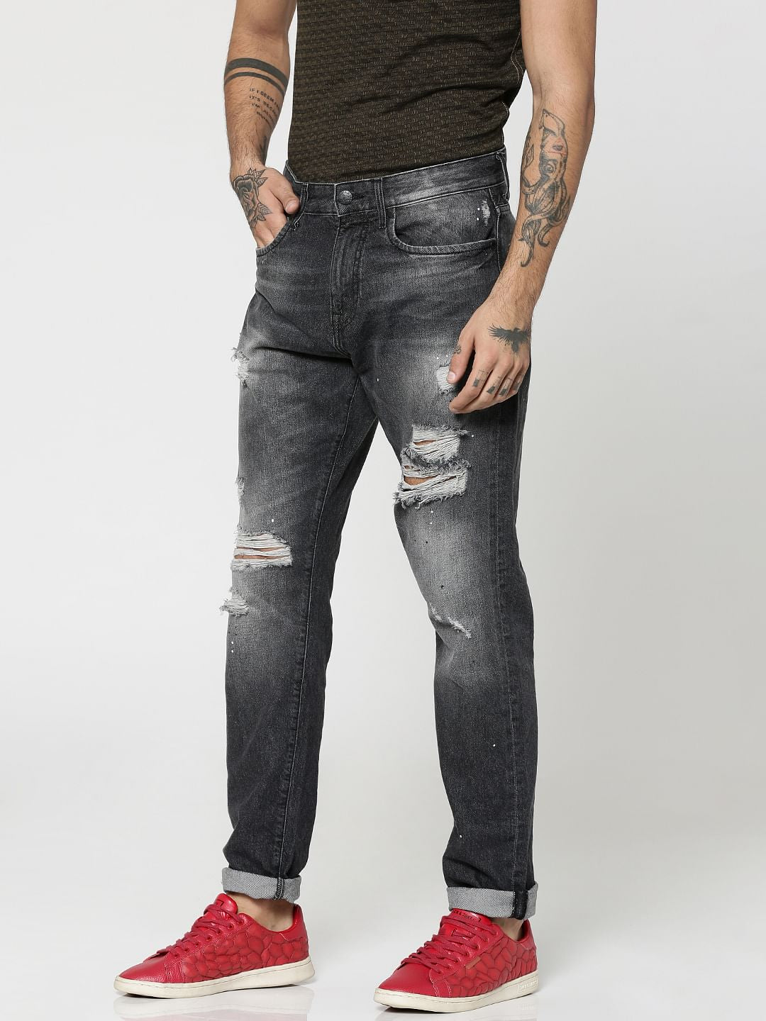 Black Highly Distressed Erik Anti- Fit Jeans