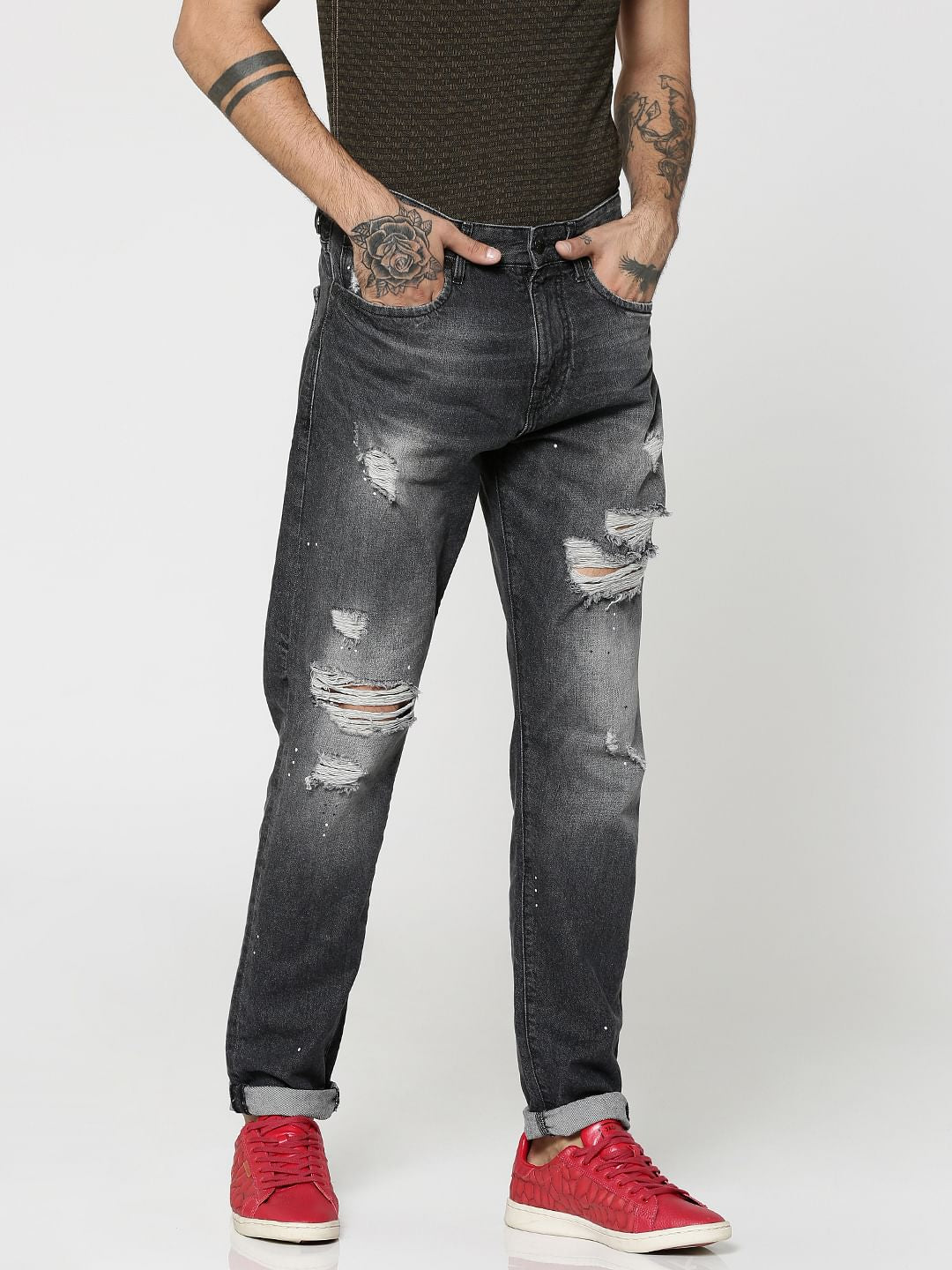 Black Highly Distressed Erik Anti- Fit Jeans