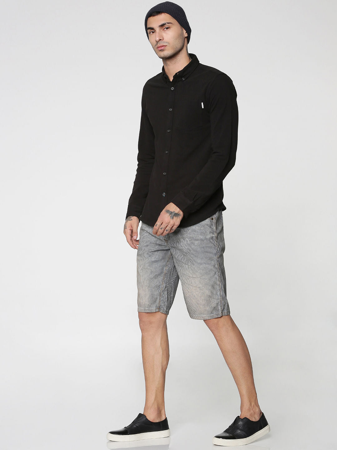 Light Blue Stripe Slim Fit Denim Shorts