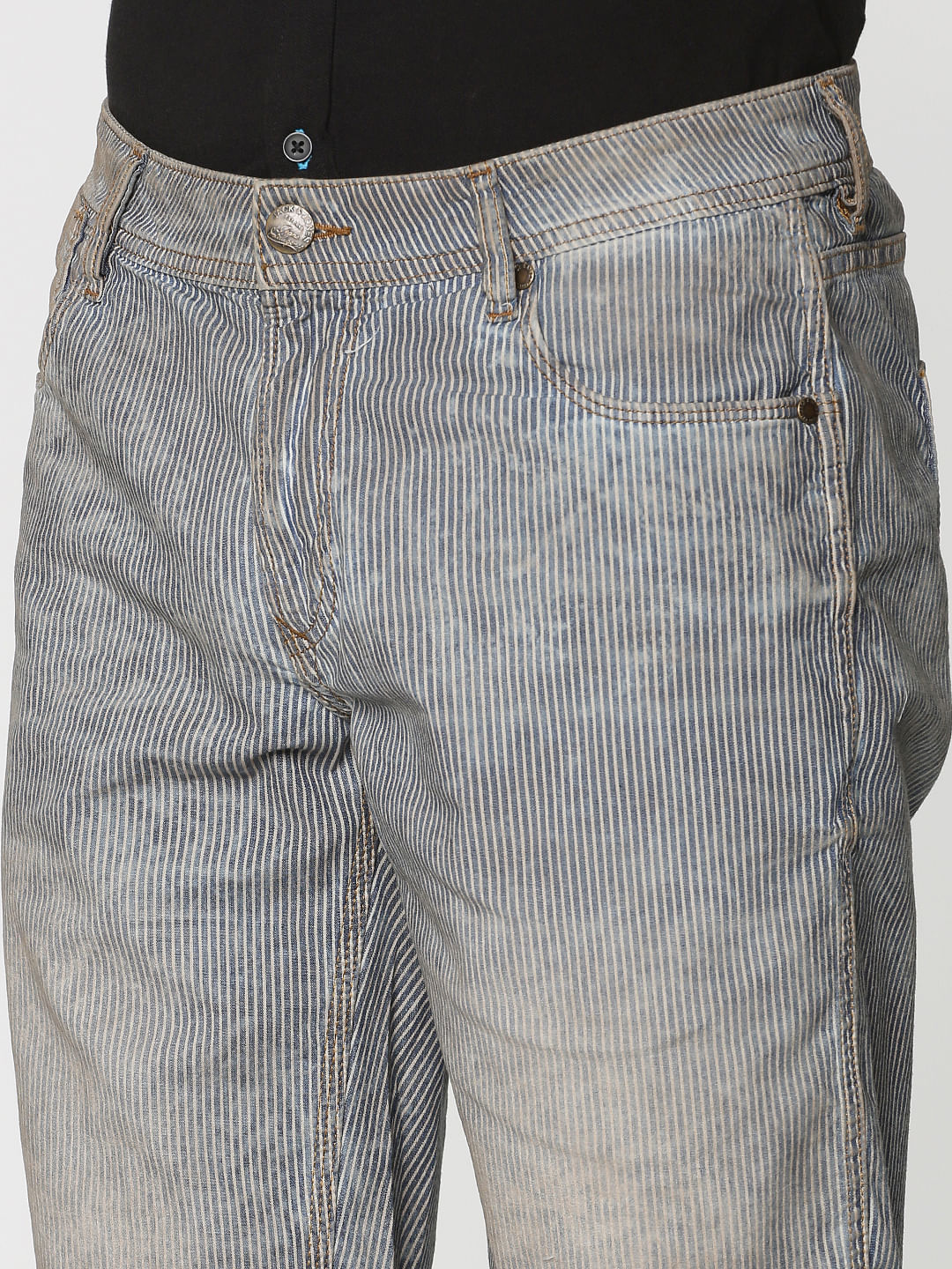 Light Blue Stripe Slim Fit Denim Shorts