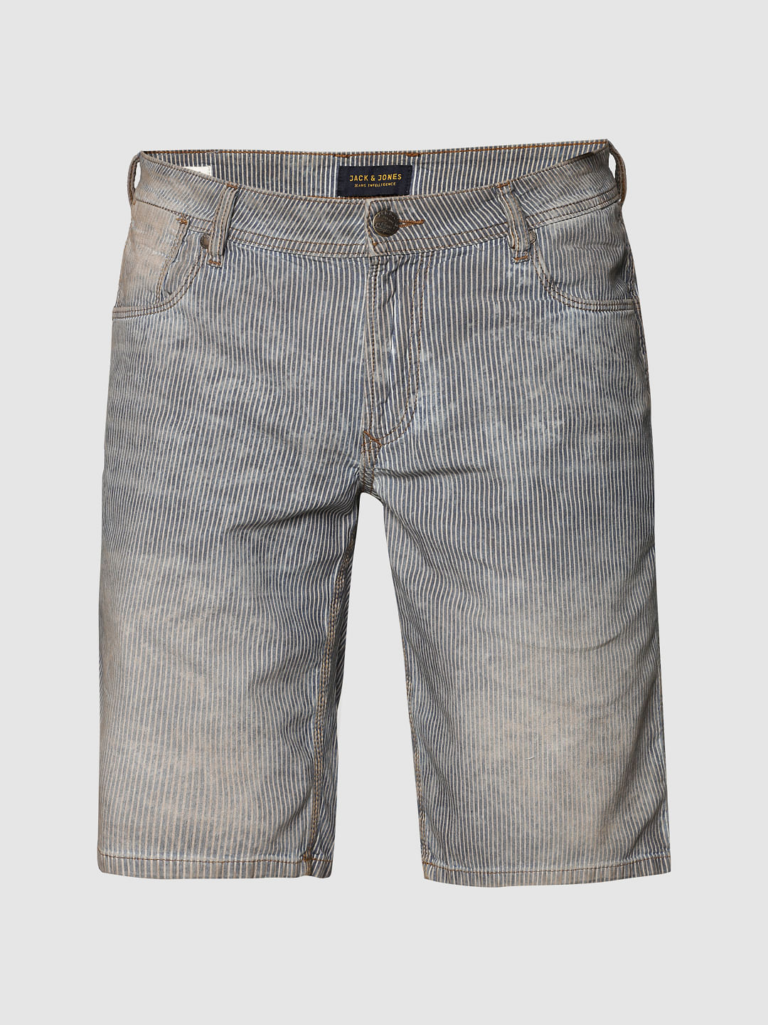 Light Blue Stripe Slim Fit Denim Shorts