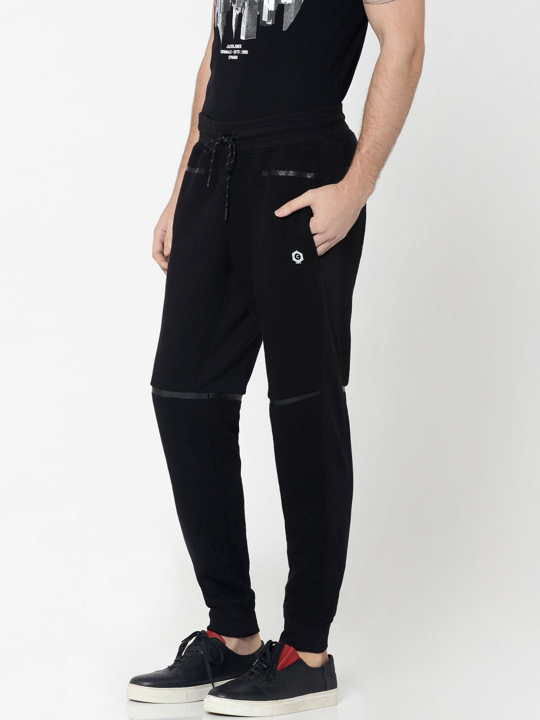 Black Textured Weave Drawstring Sweatpants