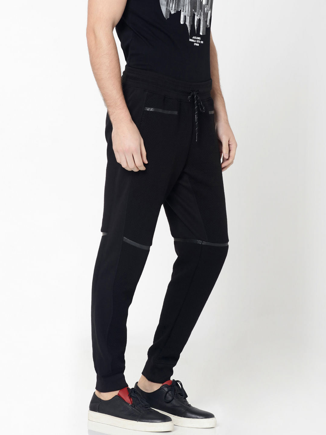 Black Textured Weave Drawstring Sweatpants
