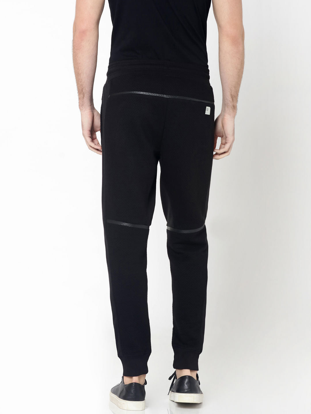 Black Textured Weave Drawstring Sweatpants