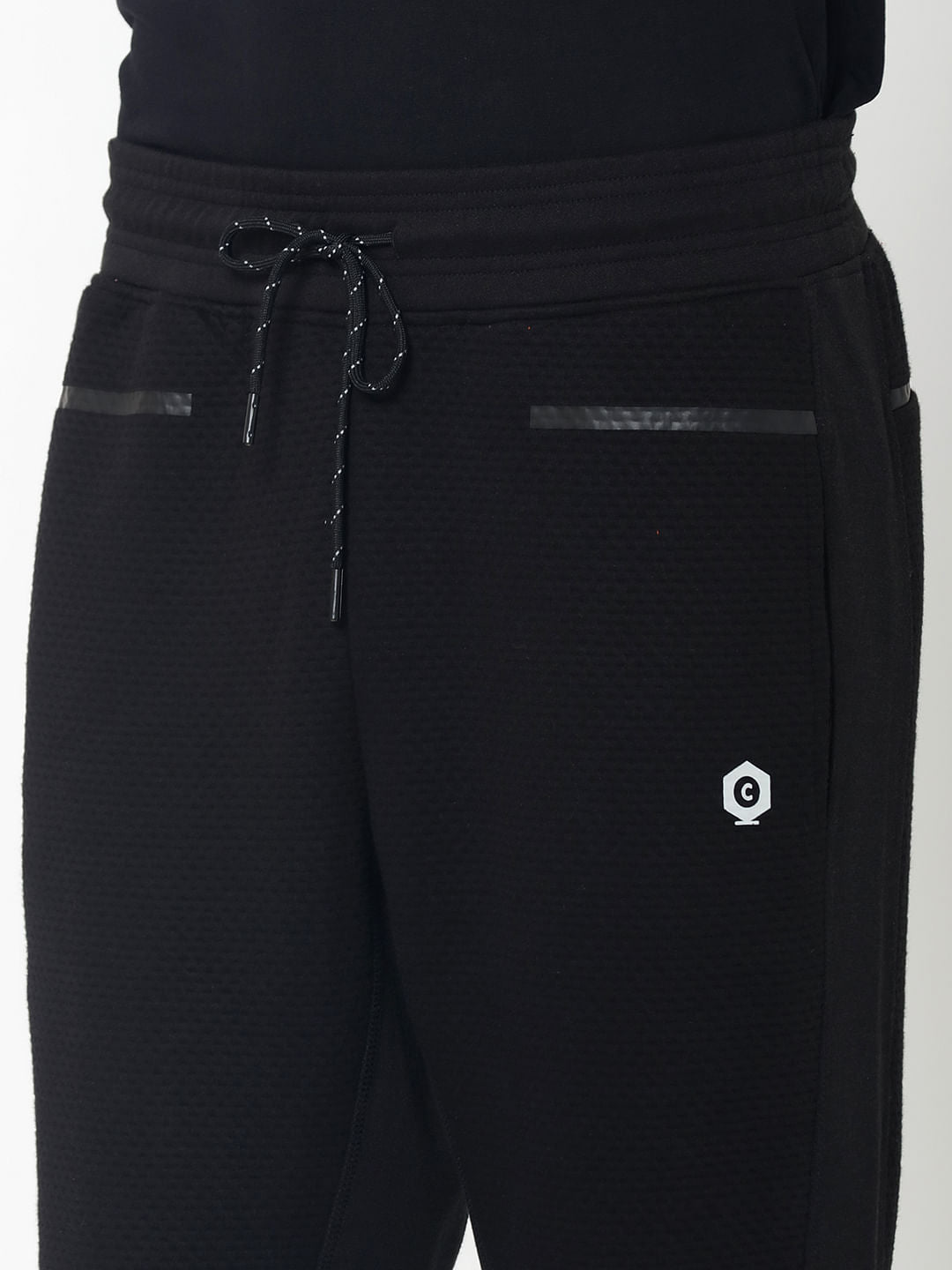 Black Textured Weave Drawstring Sweatpants