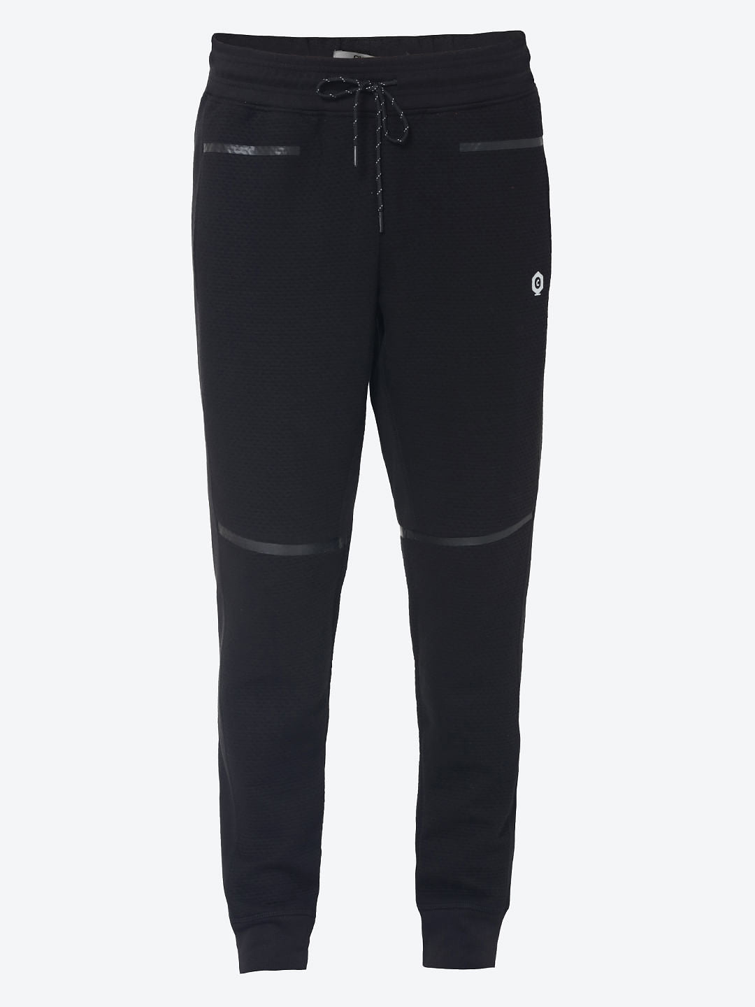 Black Textured Weave Drawstring Sweatpants