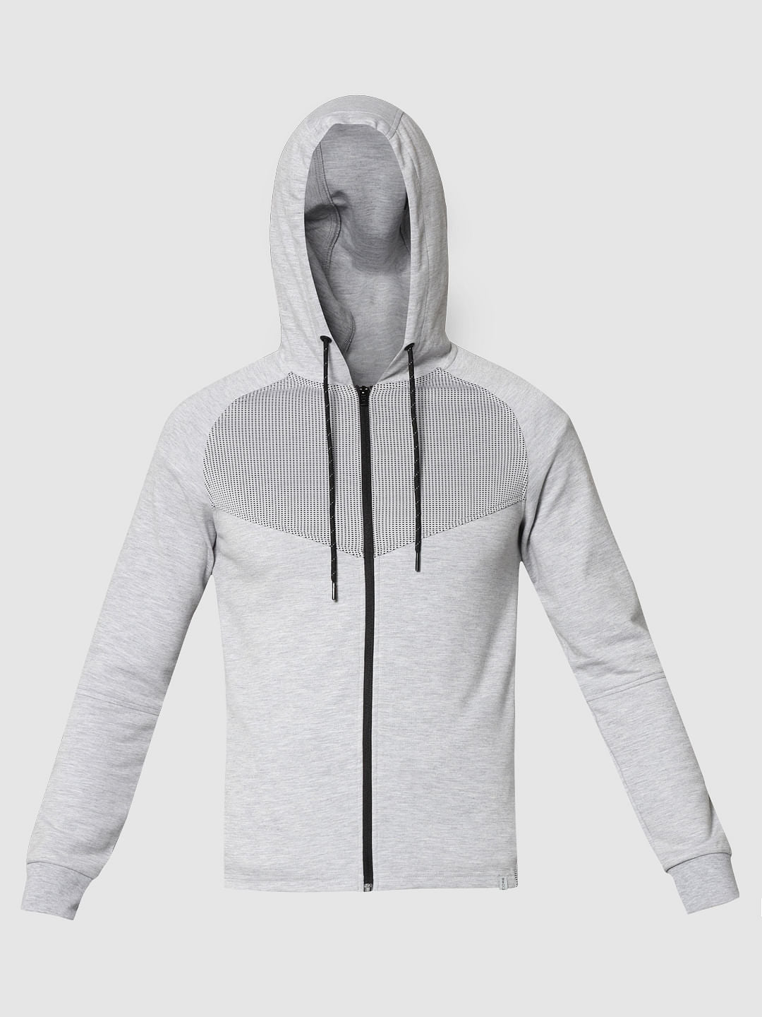 Grey Mesh Detail Zip Up Hooded Sweat Jacket
