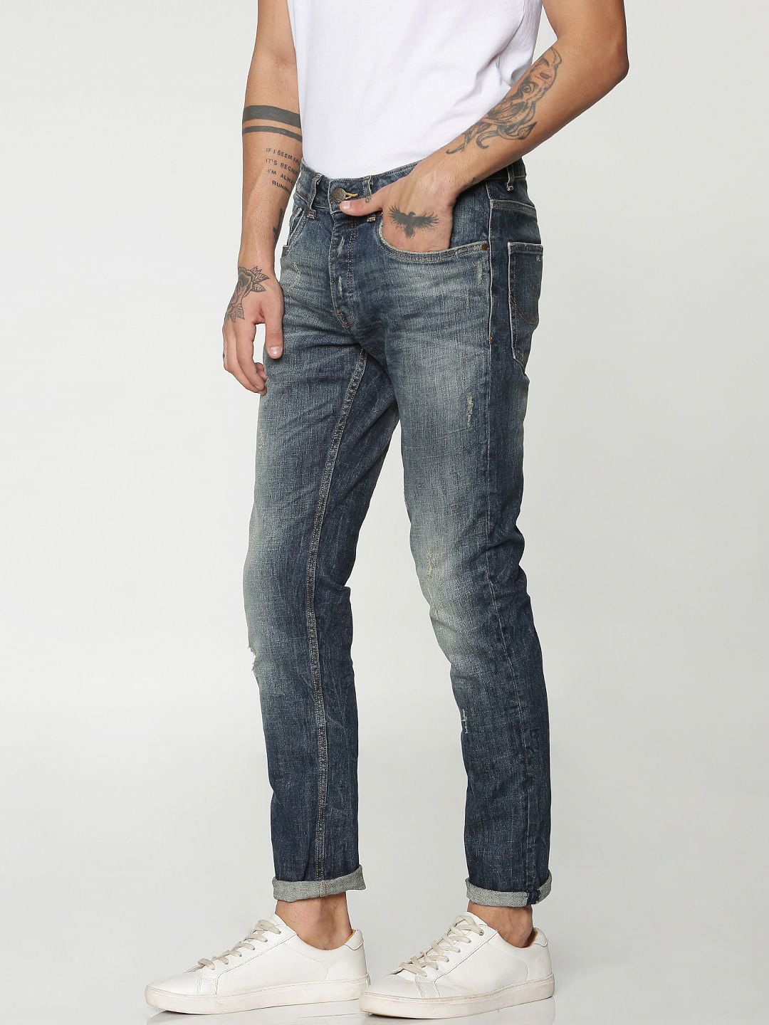 Blue Distressed Glenn Slim Fit Jeans