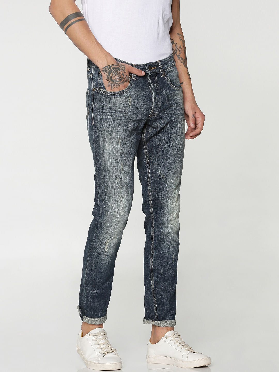 Blue Distressed Glenn Slim Fit Jeans