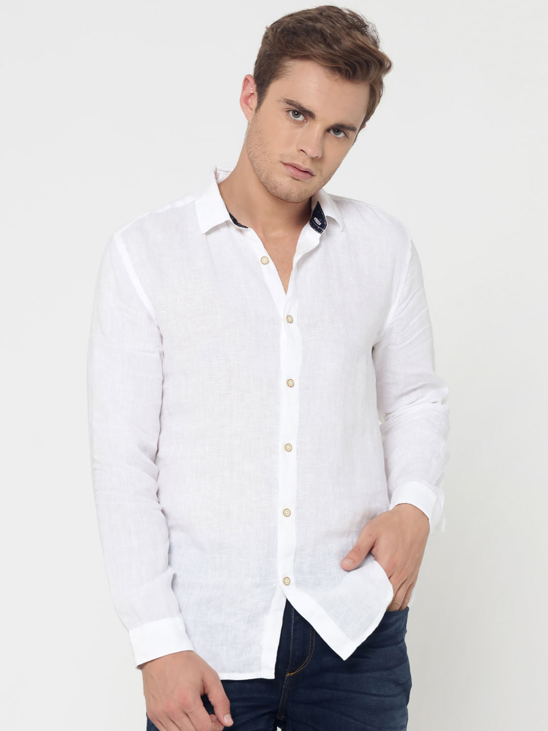 White Linen Slim Fit Shirt - S