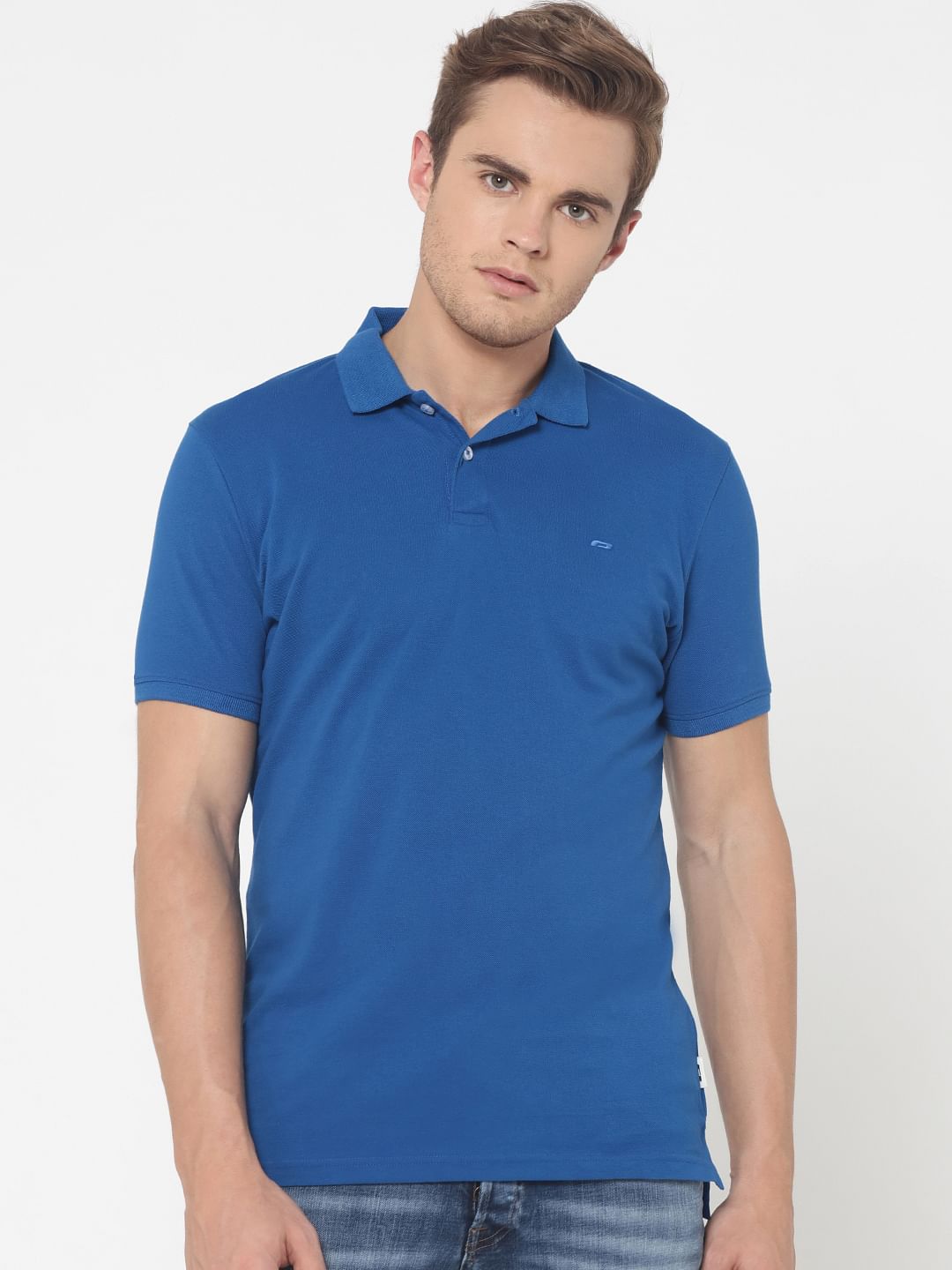 Blue Polo Neck T-Shirt - S
