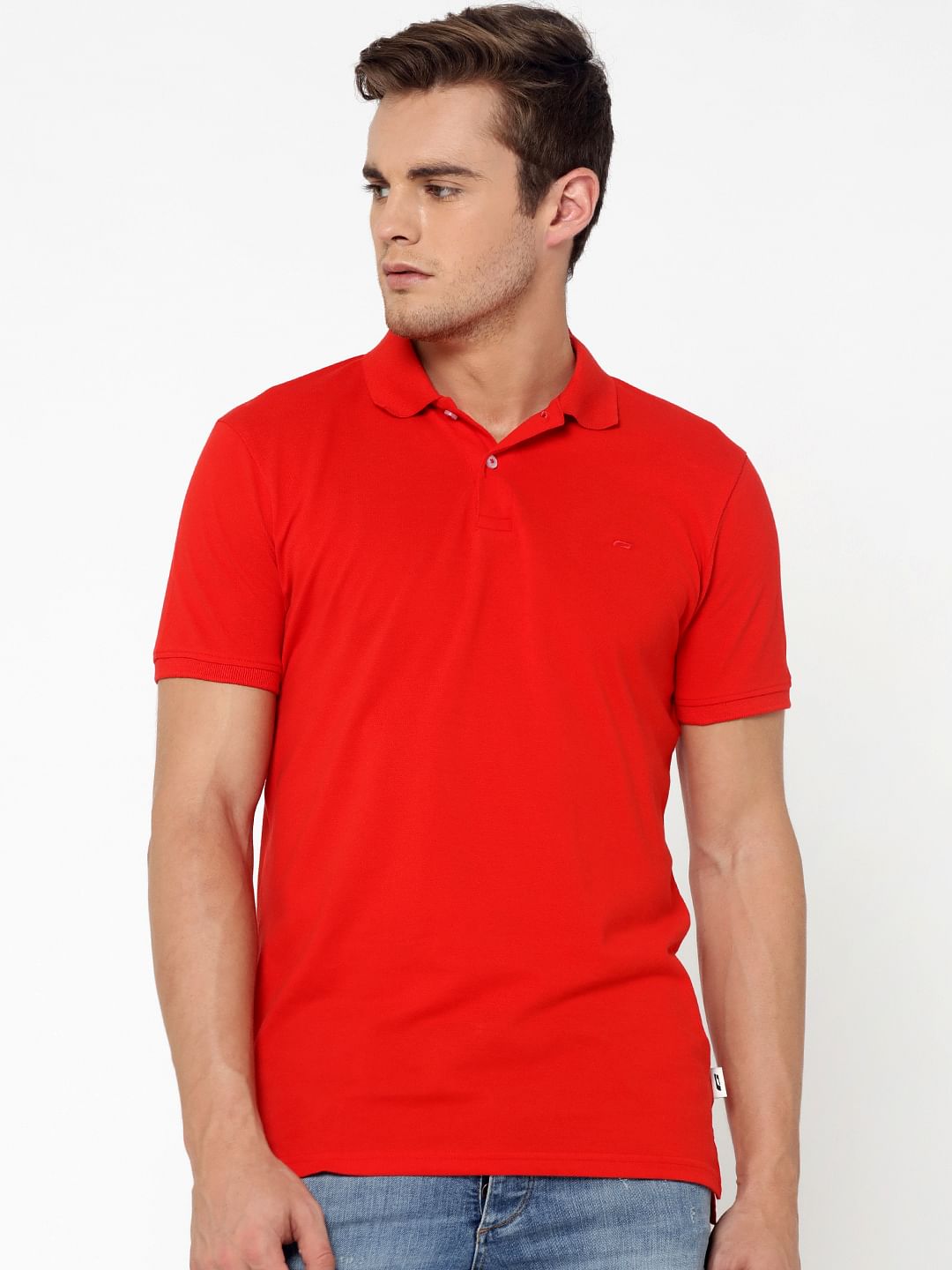 Bright Red Polo Neck T-Shirt - S