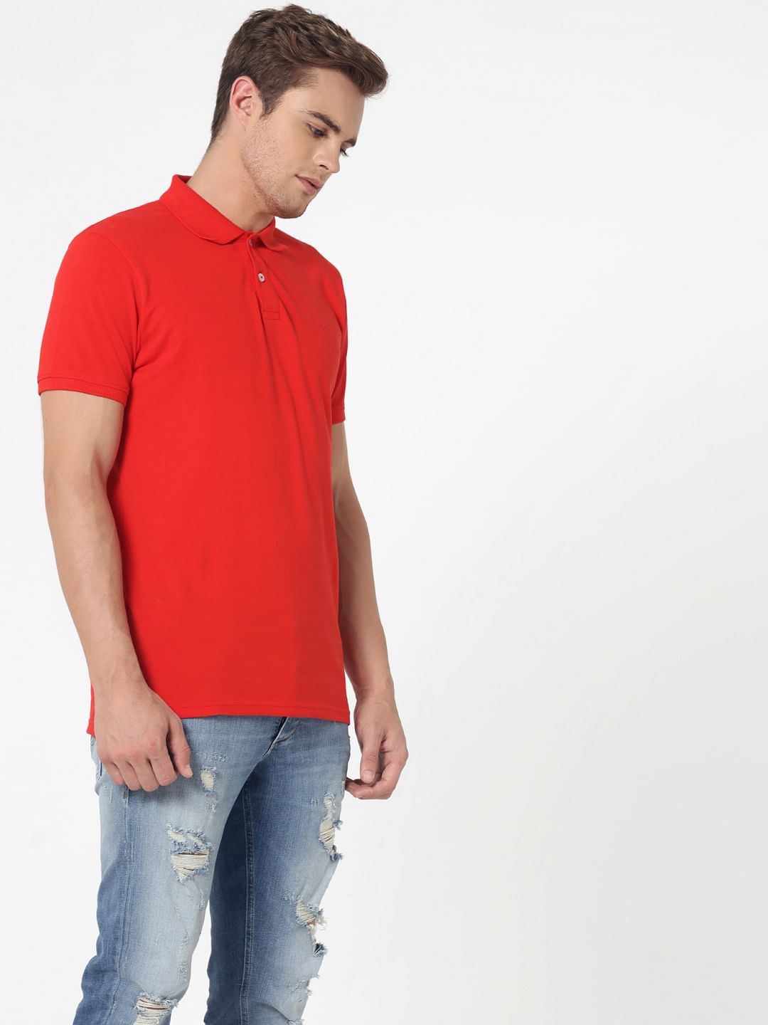 Bright Red Polo Neck T-Shirt