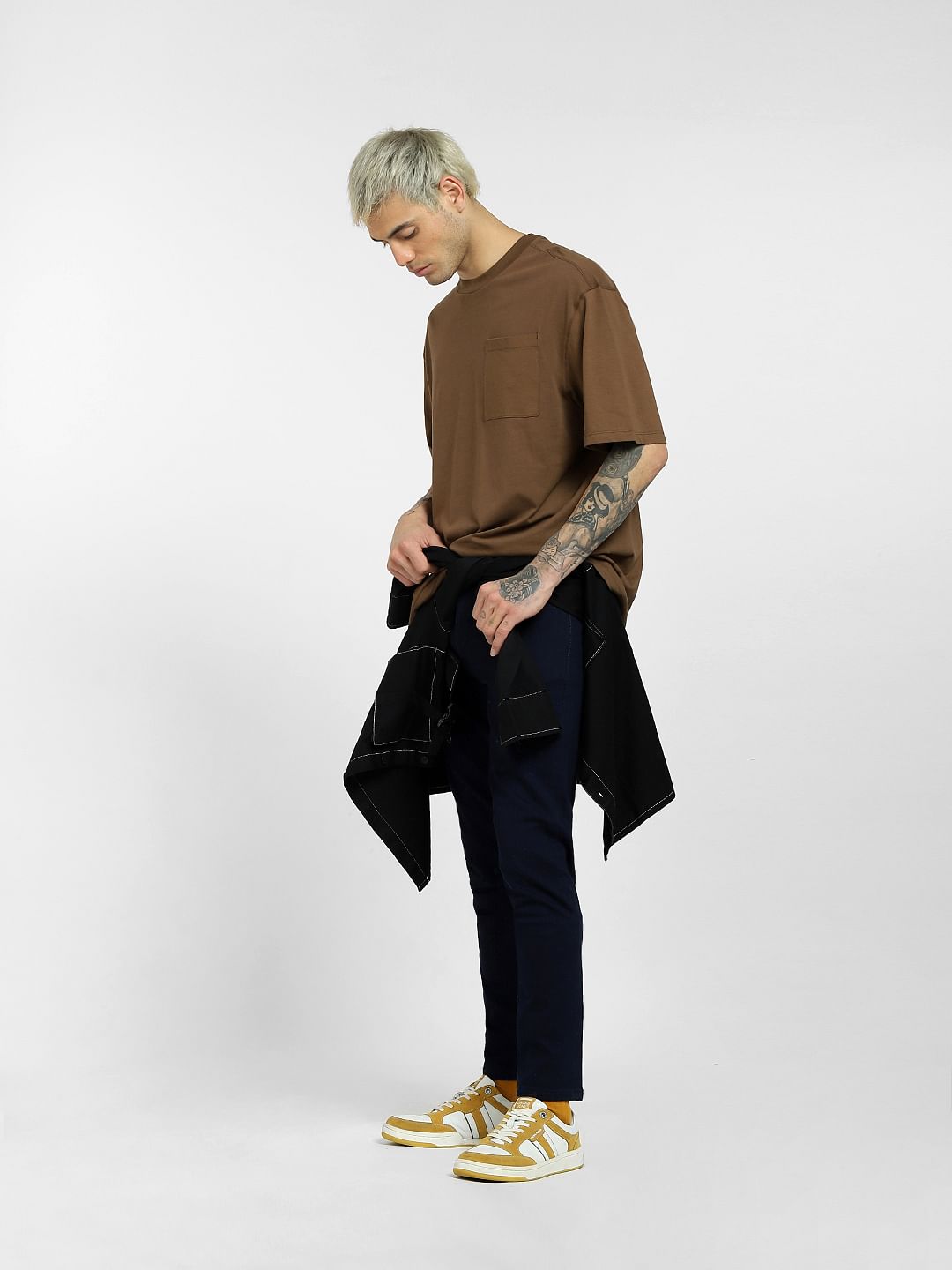 Brown Boxy Crew Neck T-shirt - S