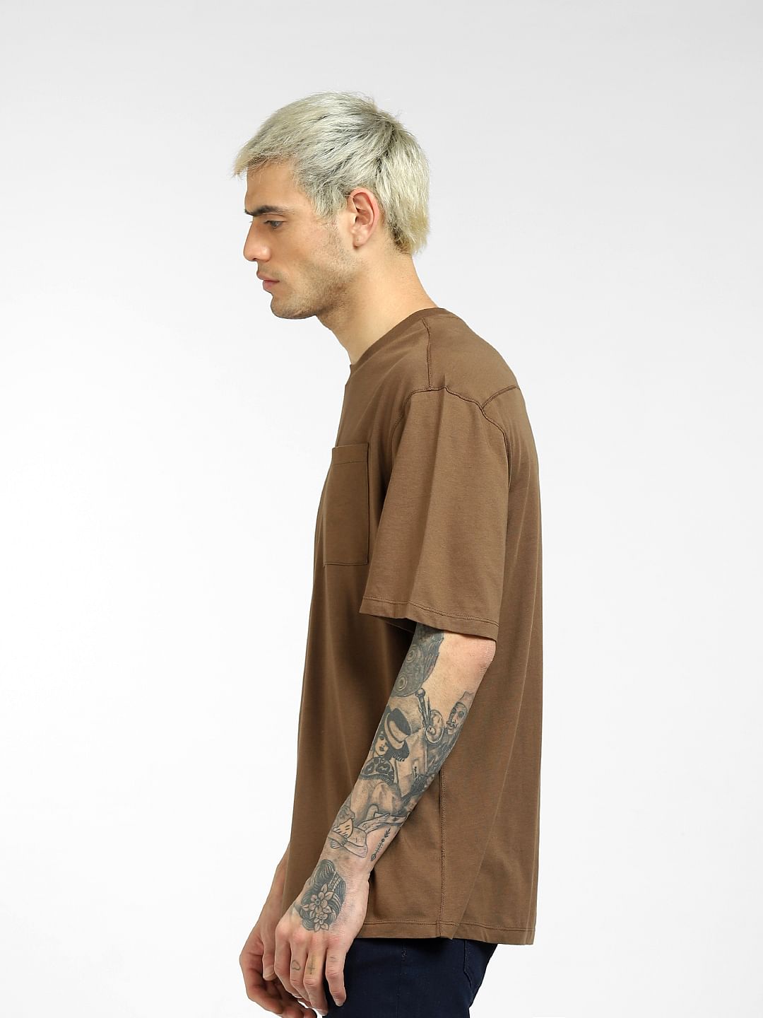 Brown Boxy Crew Neck T-shirt