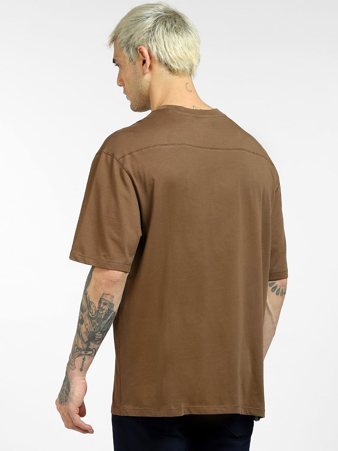Brown Boxy Crew Neck T-shirt