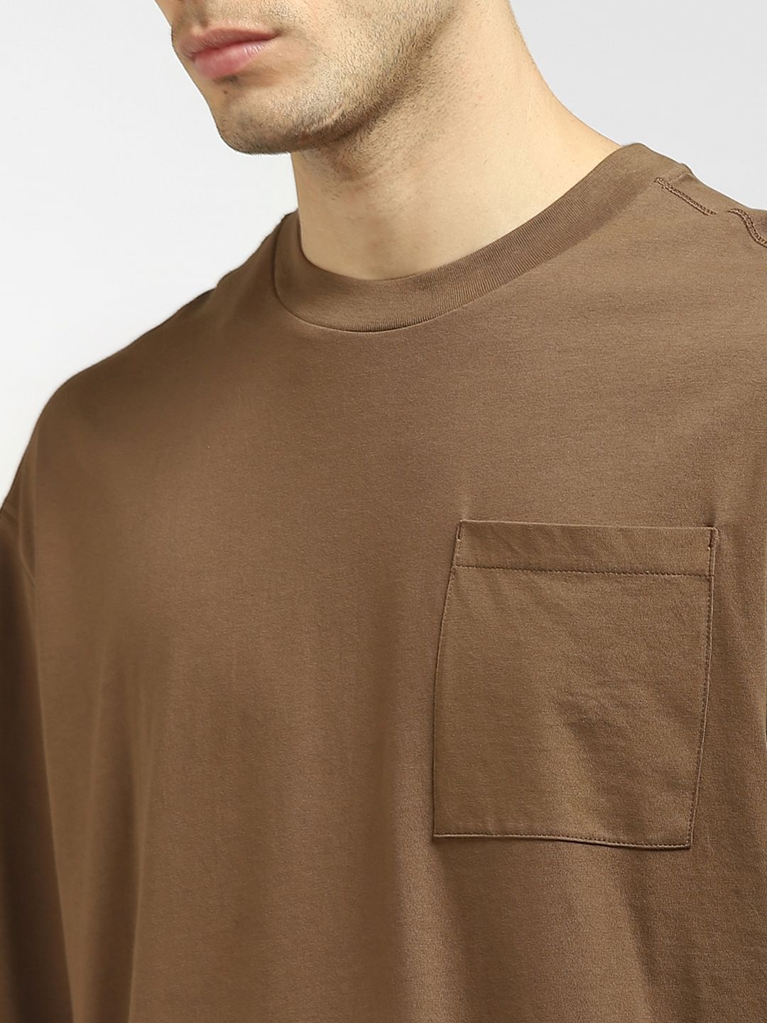 Brown Boxy Crew Neck T-shirt