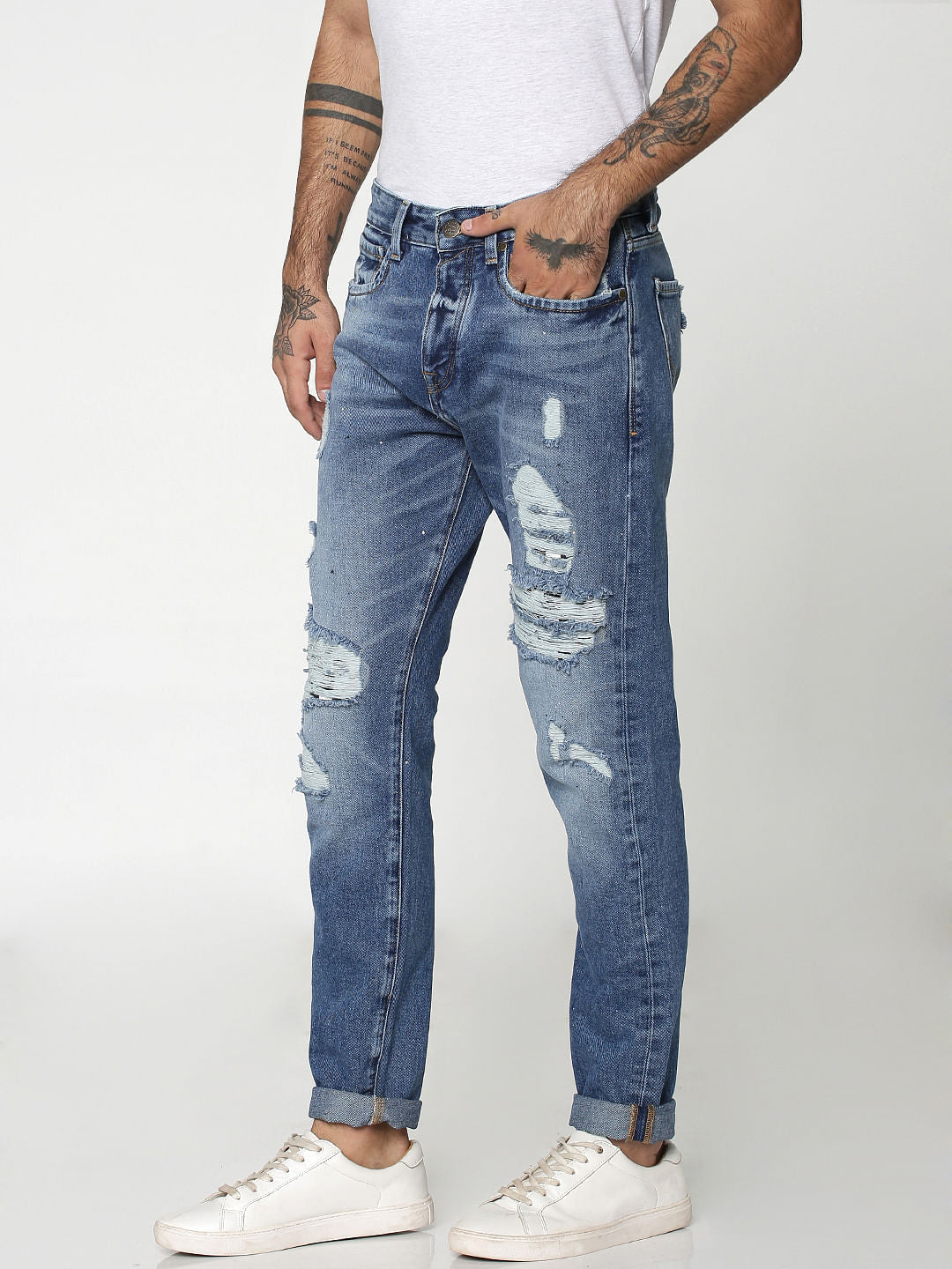 Blue Heavy Distressed Erik Anti Fit Jeans
