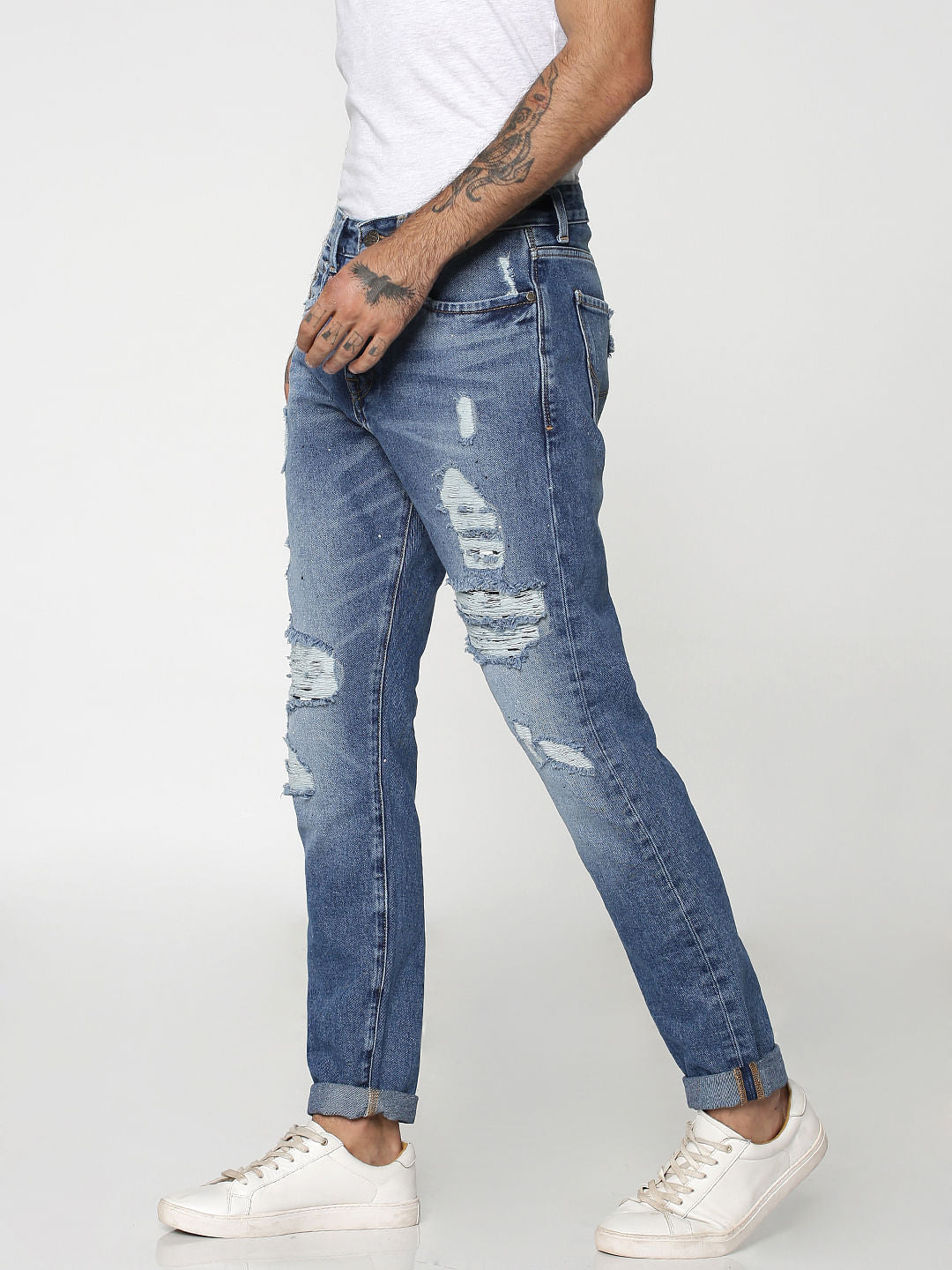 Blue Heavy Distressed Erik Anti Fit Jeans