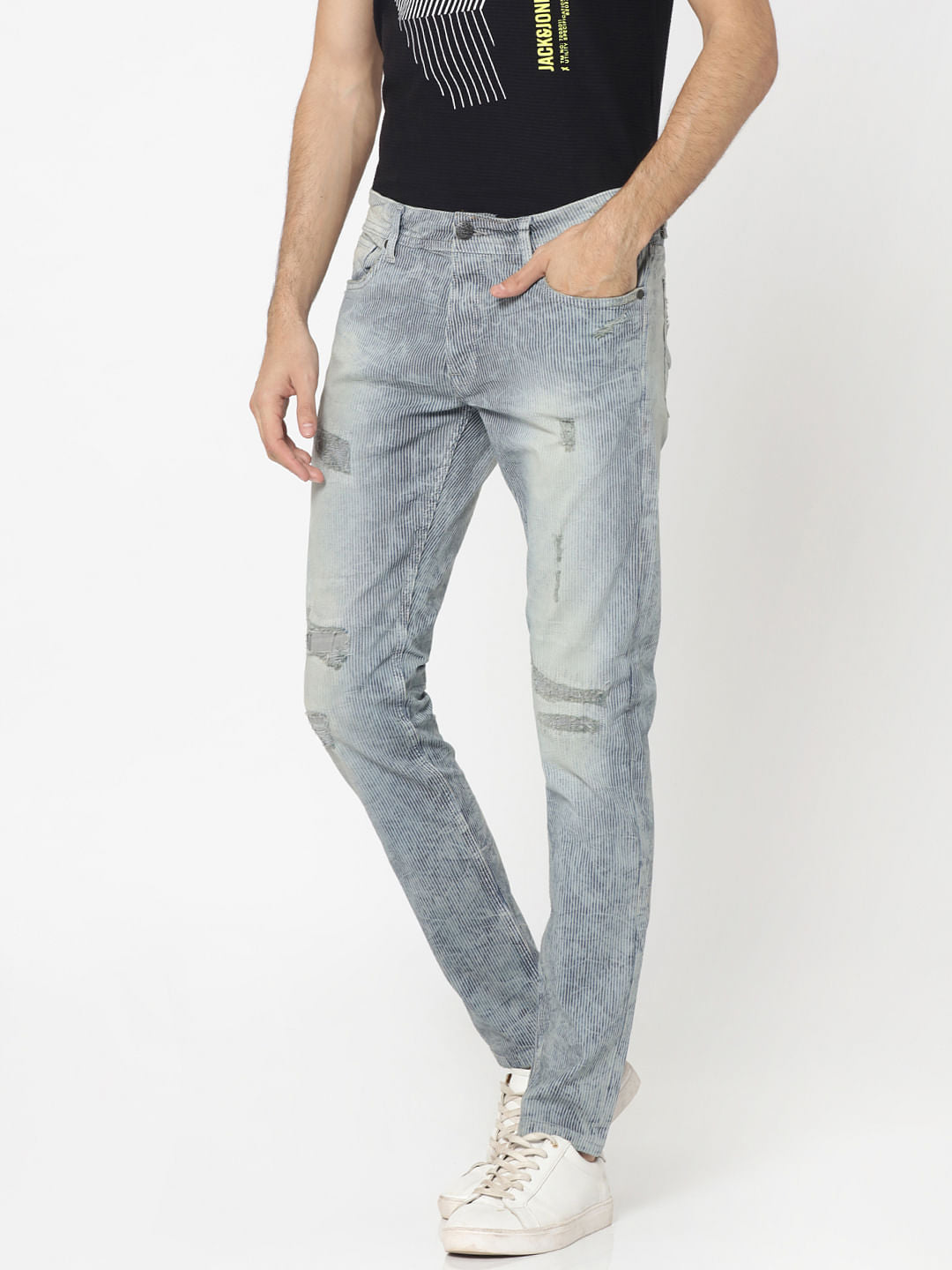 Blue Heavy Distressed Glenn Slim Jeans
