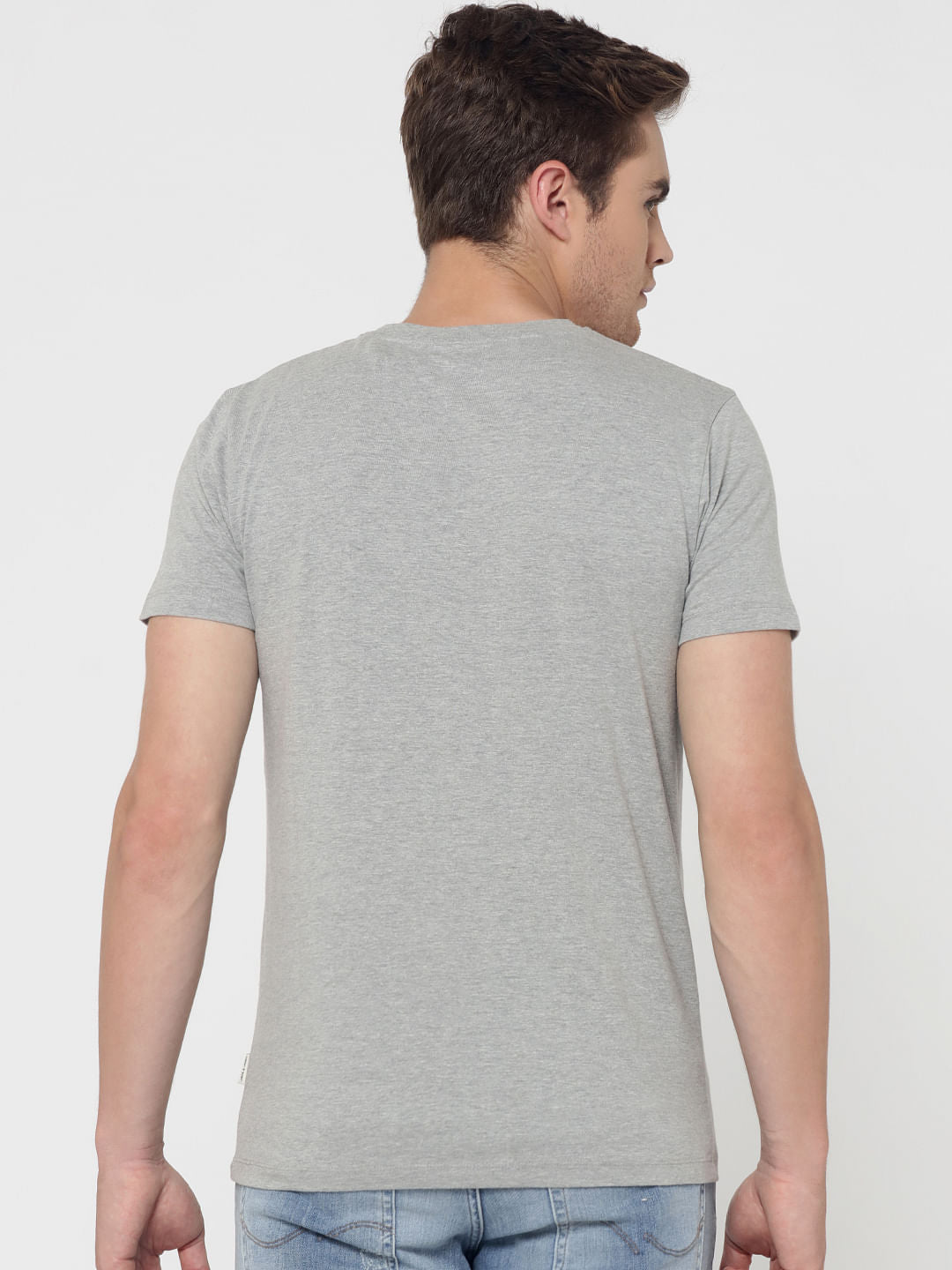 Grey Dog Print Crew Neck T-Shirt