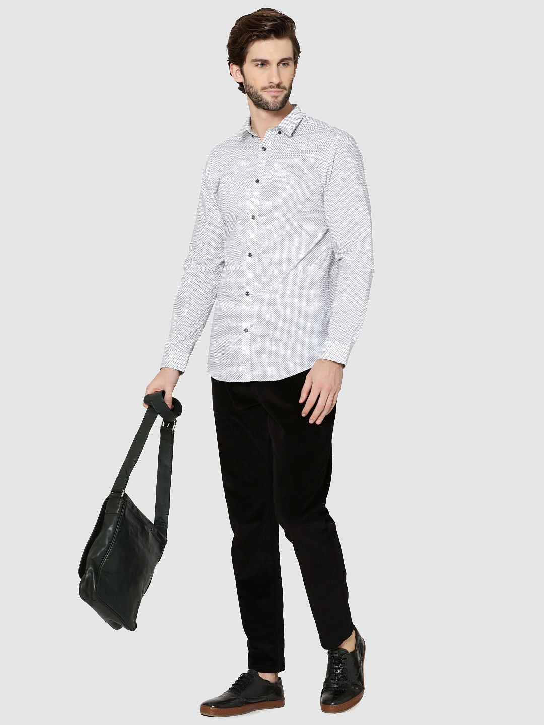 White All Over Print Full Sleeves Slim Fit Shirt