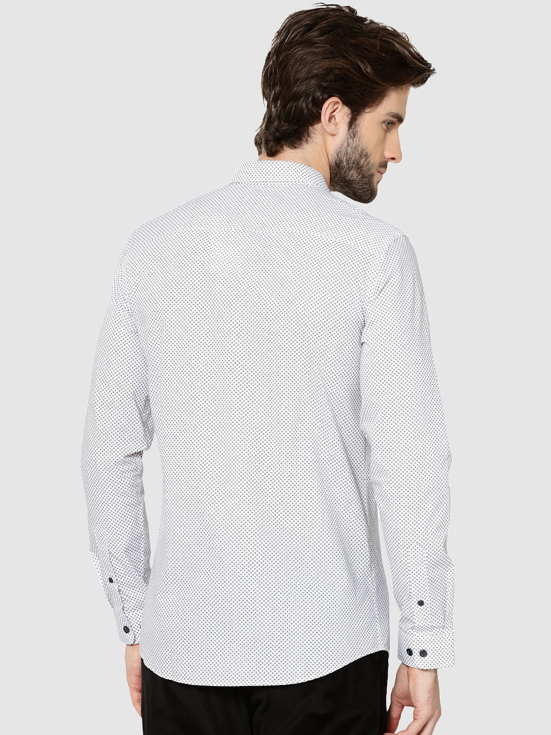 White All Over Print Full Sleeves Slim Fit Shirt