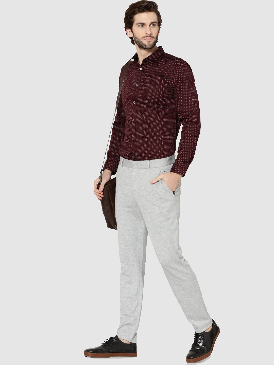 Burgundy All Over Print Full Sleeves Slim Fit Shirt