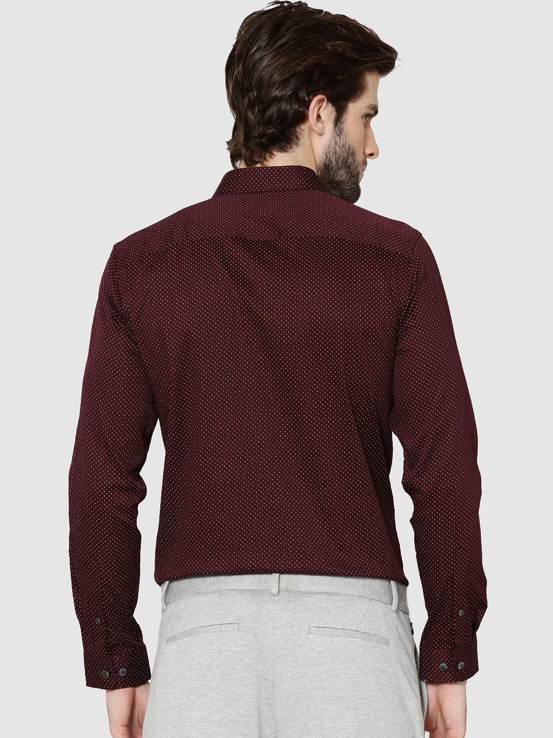Burgundy All Over Print Full Sleeves Slim Fit Shirt