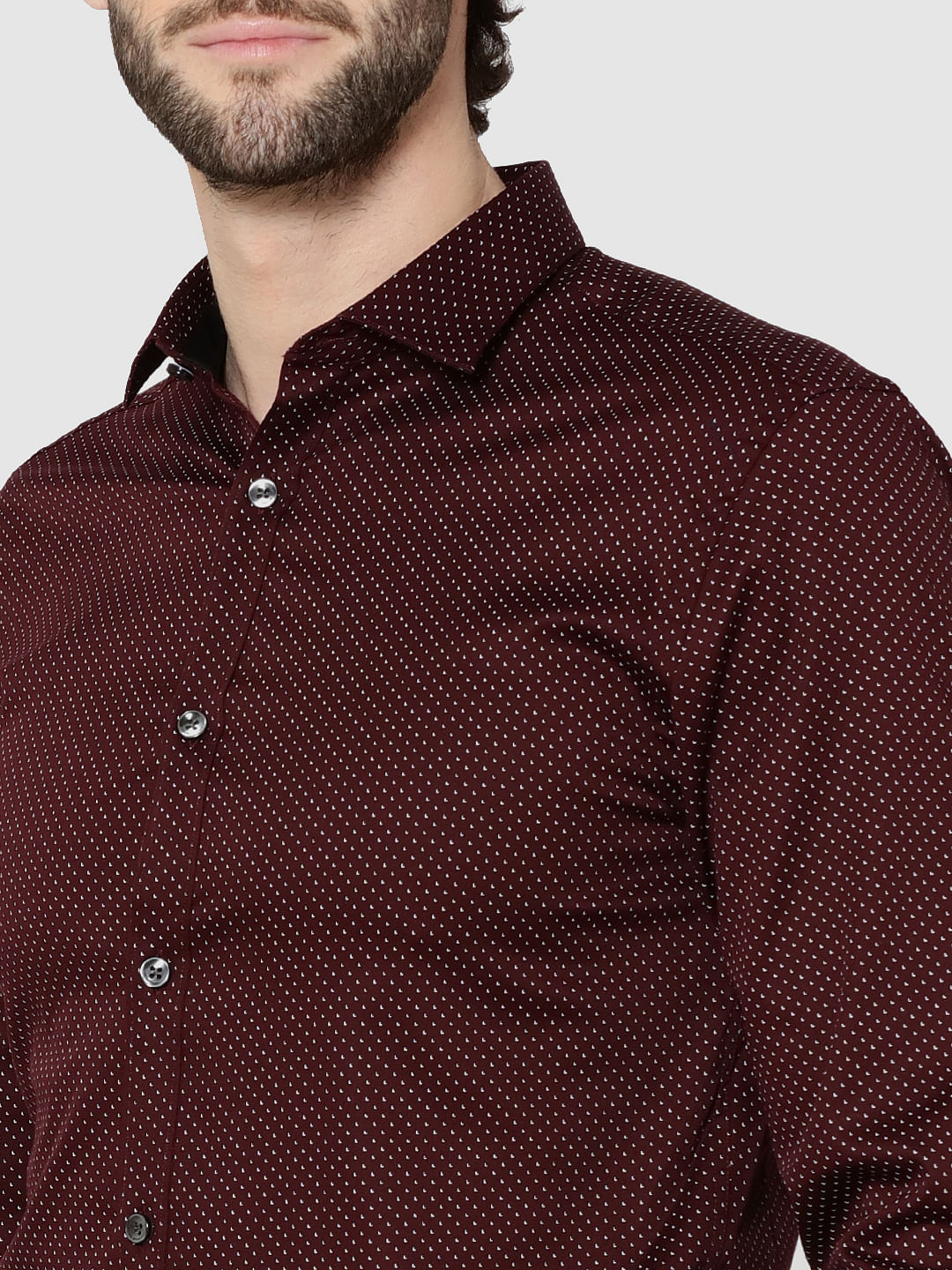 Burgundy All Over Print Full Sleeves Slim Fit Shirt