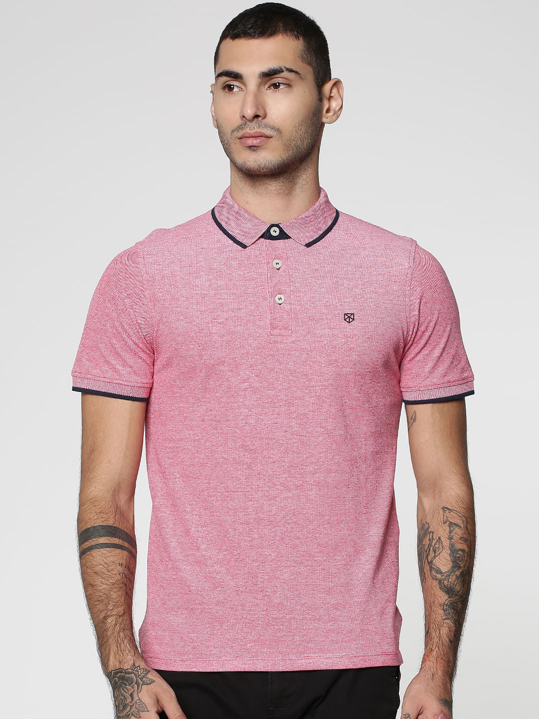 Red Polo Neck T-Shirt - S