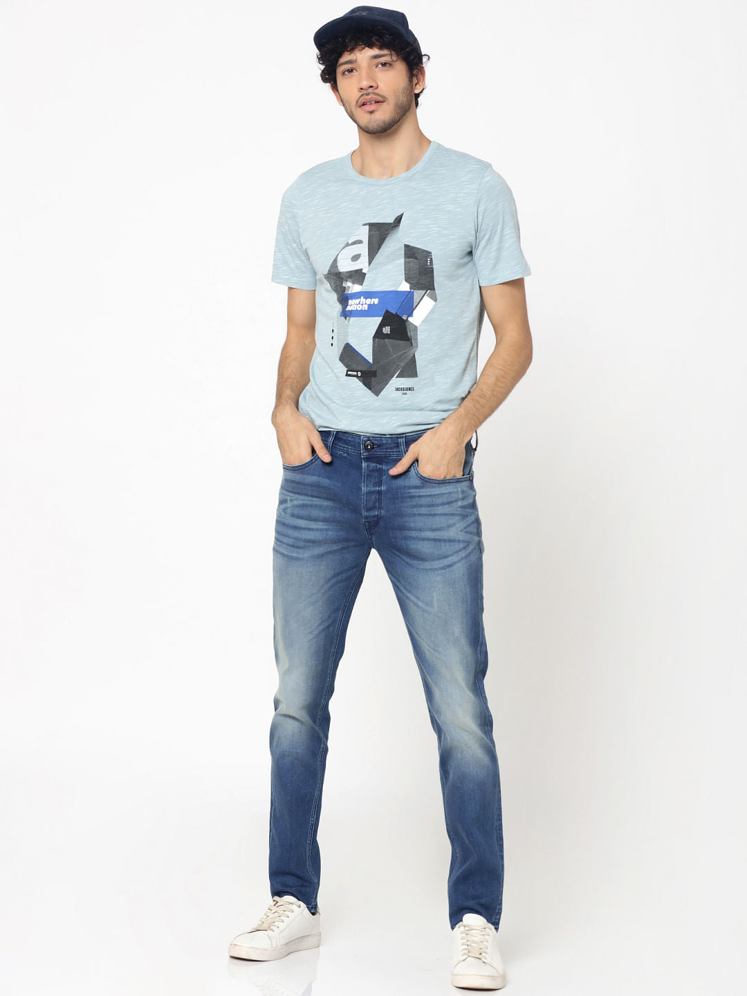 Light Blue Graphic Print Crew Neck T-Shirt