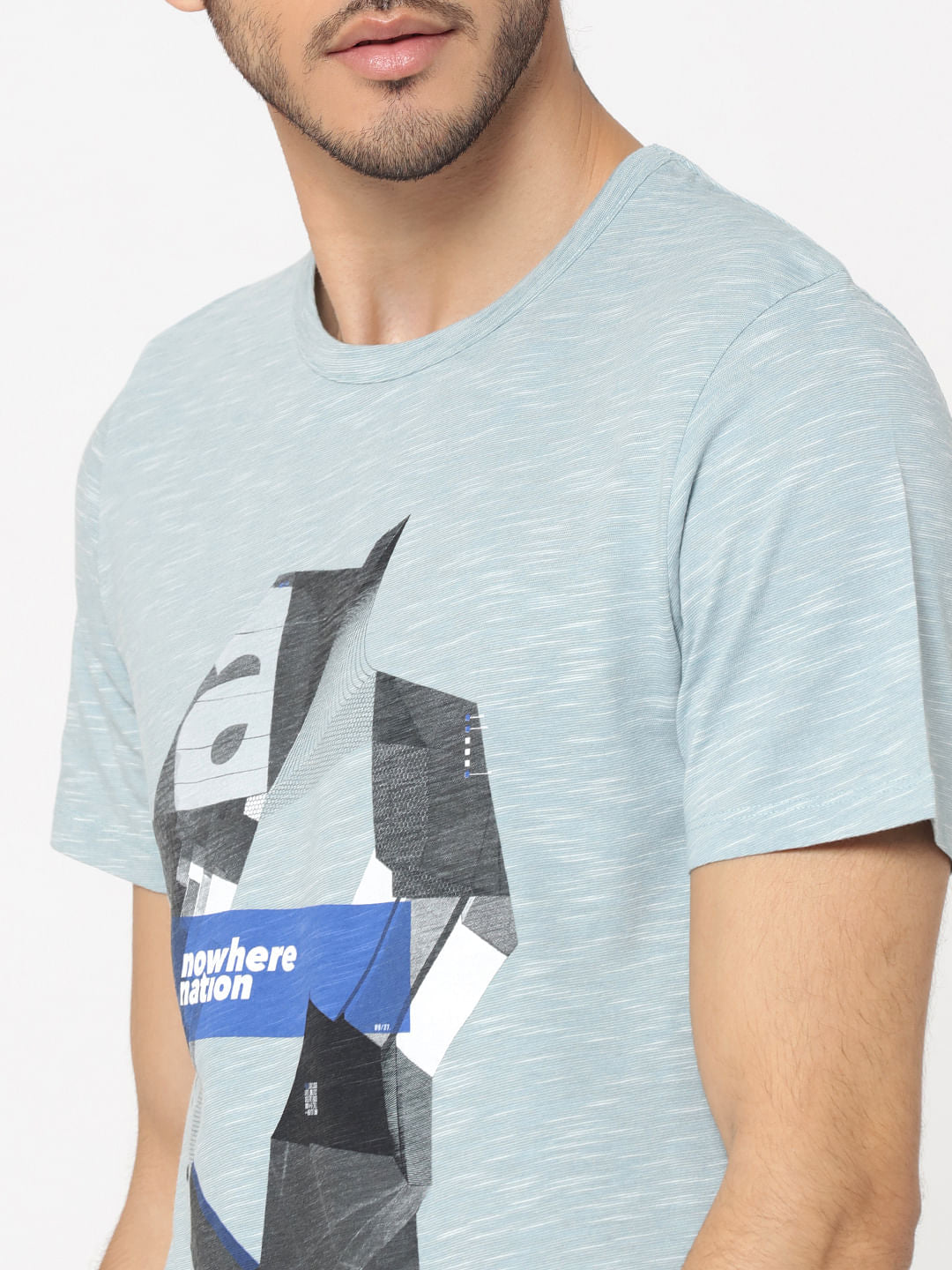 Light Blue Graphic Print Crew Neck T-Shirt